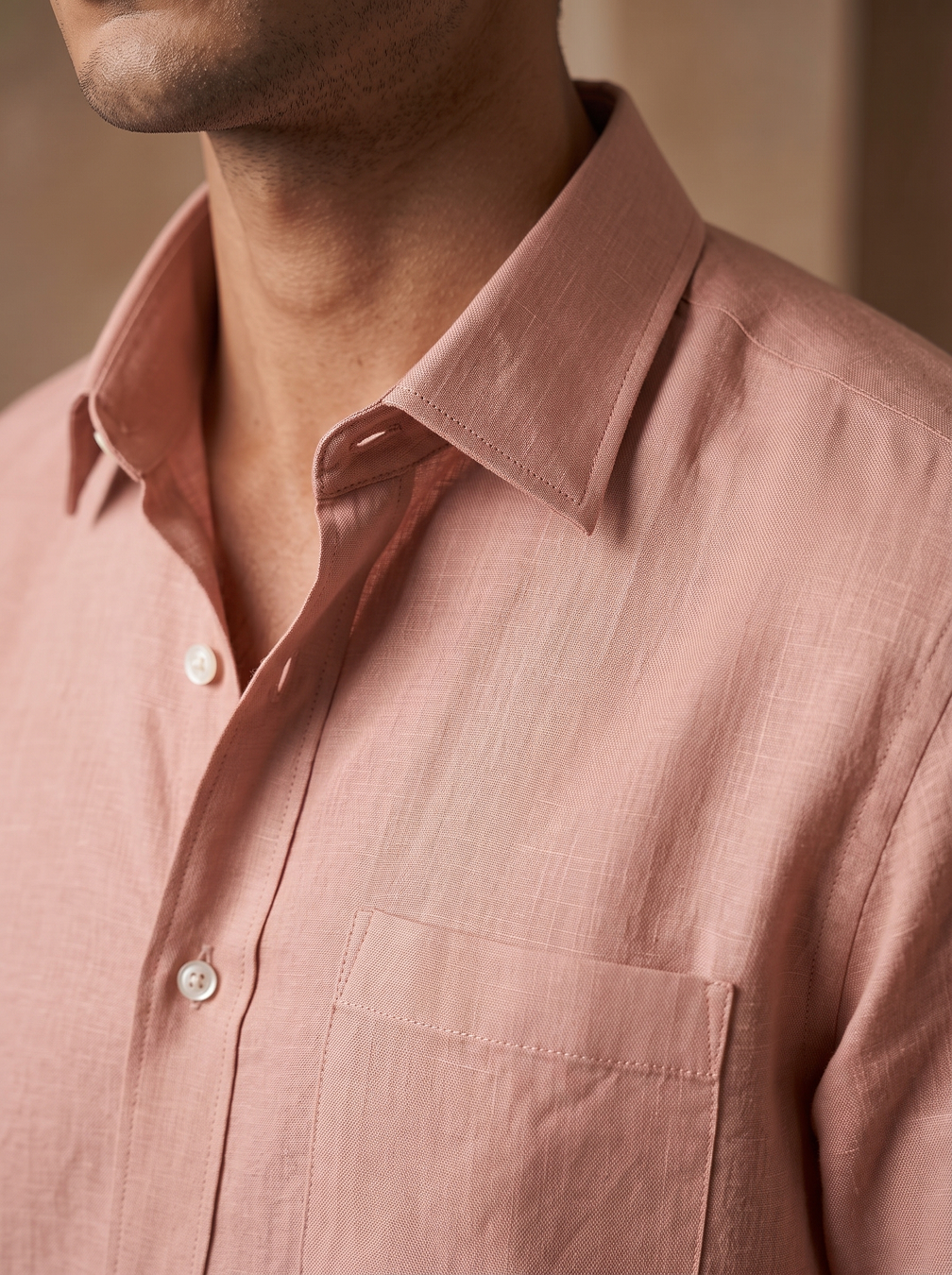 Dusty Clay Color 80s Lino Lyocell Shirt For Men