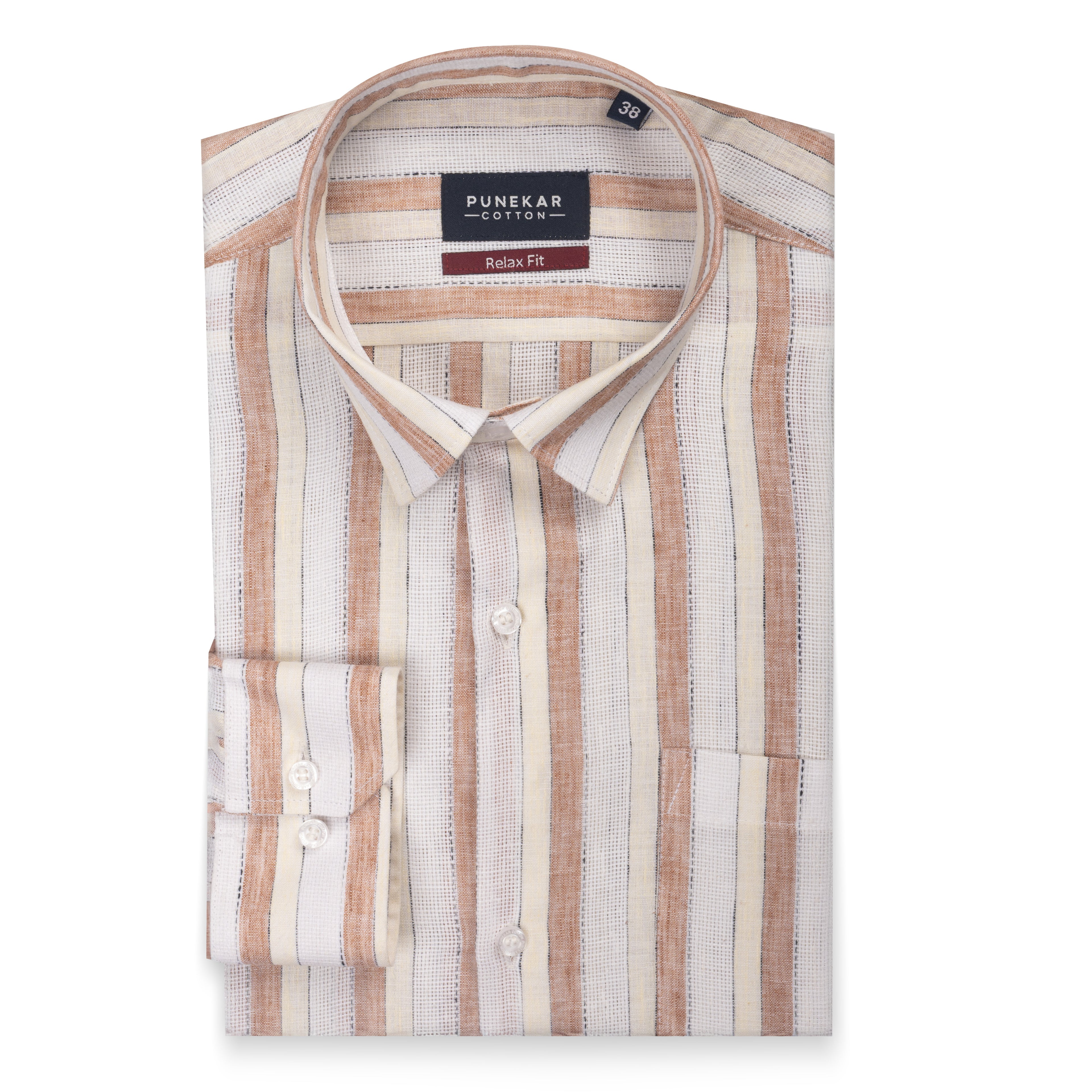 Cream Brown Color Bold Stripe Cotton Shirt For Men