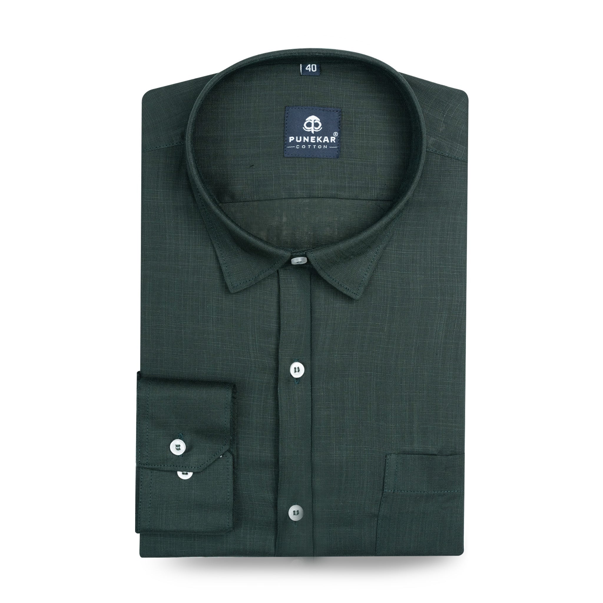 Bottle Green Color 80s Lino Lyocell Shirt For Men - Punekar Cotton