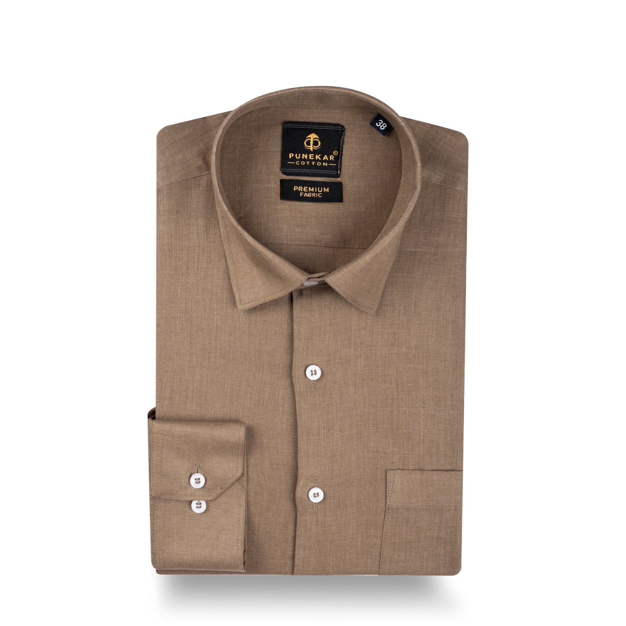 Camel Color 60Lea Pure Linen Shirt For Men - Punekar Cotton