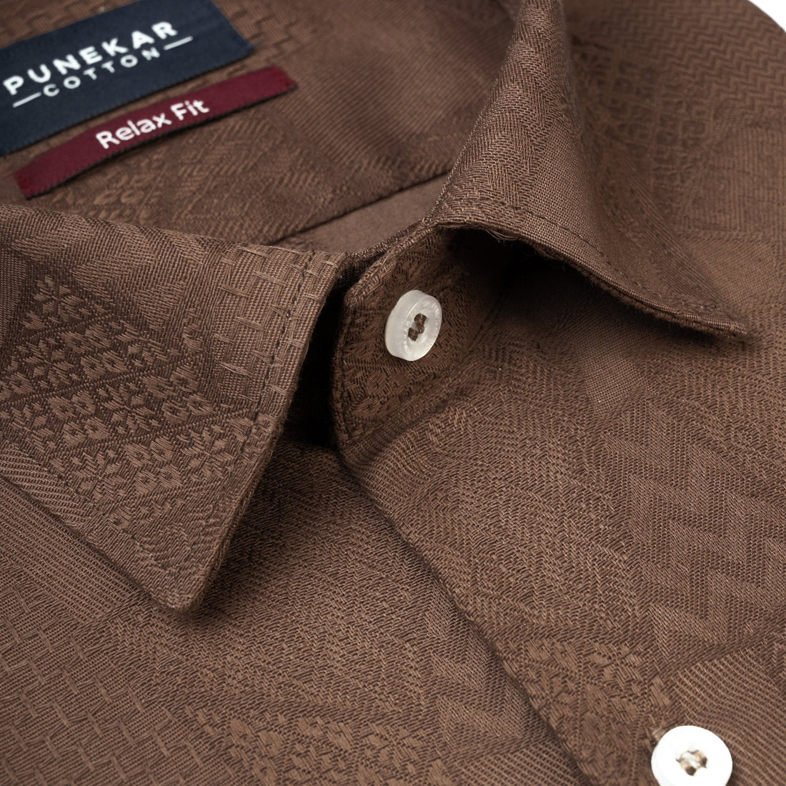 Coco Brown Abstract Textured Jacquard Cotton Shirt for Men - Punekar Cotton