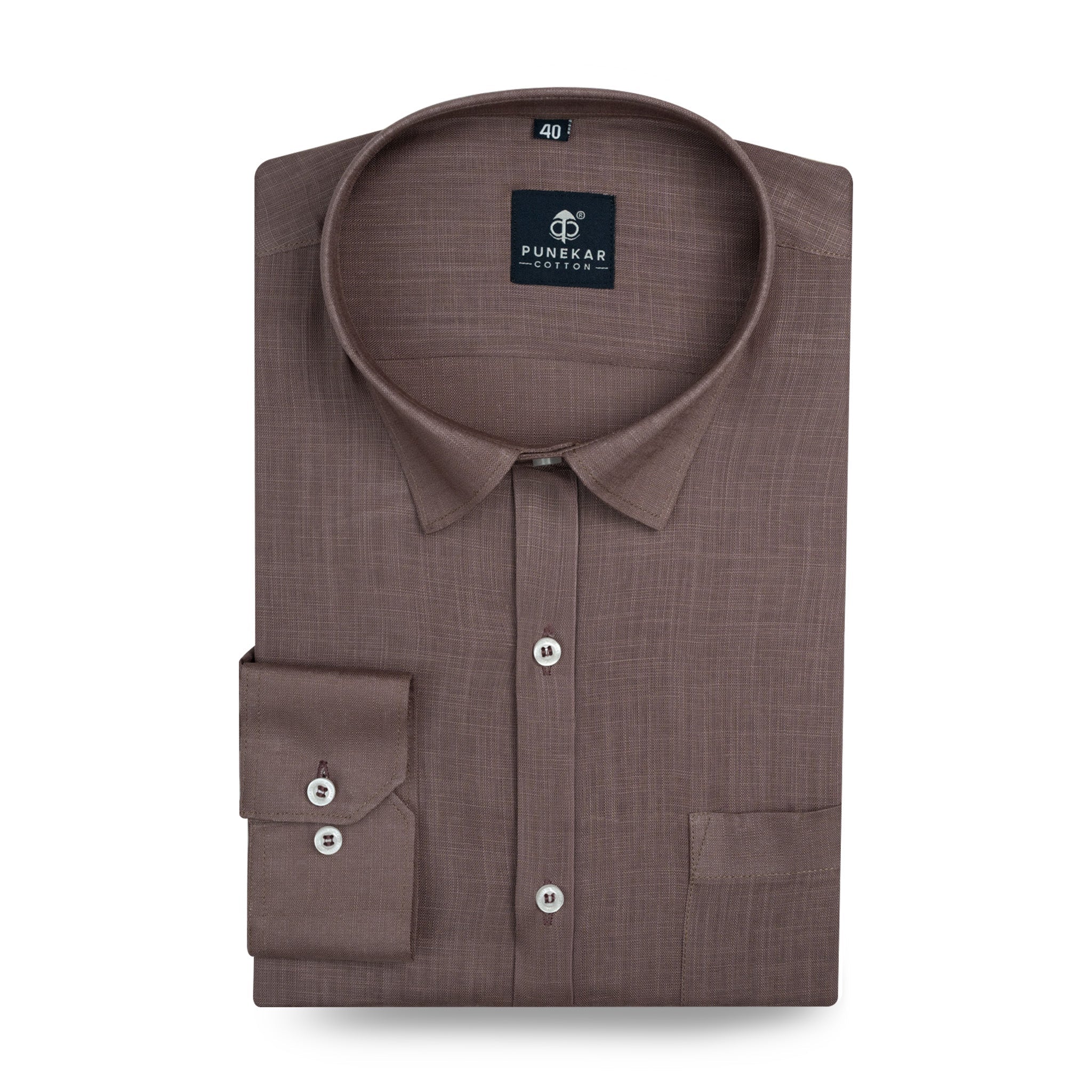Coco Brown Color 80s Lino Lyocell Shirt For Men - Punekar Cotton