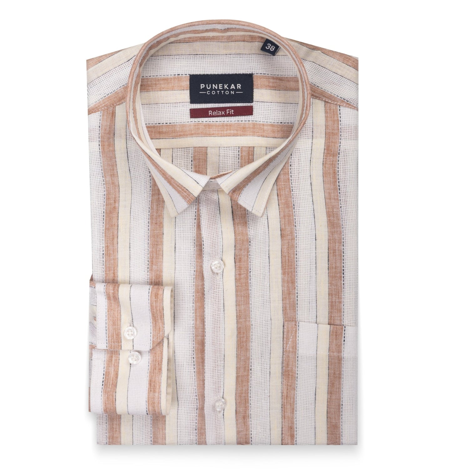 Cream Brown Color Bold Stripe Cotton Shirt For Men - Punekar Cotton