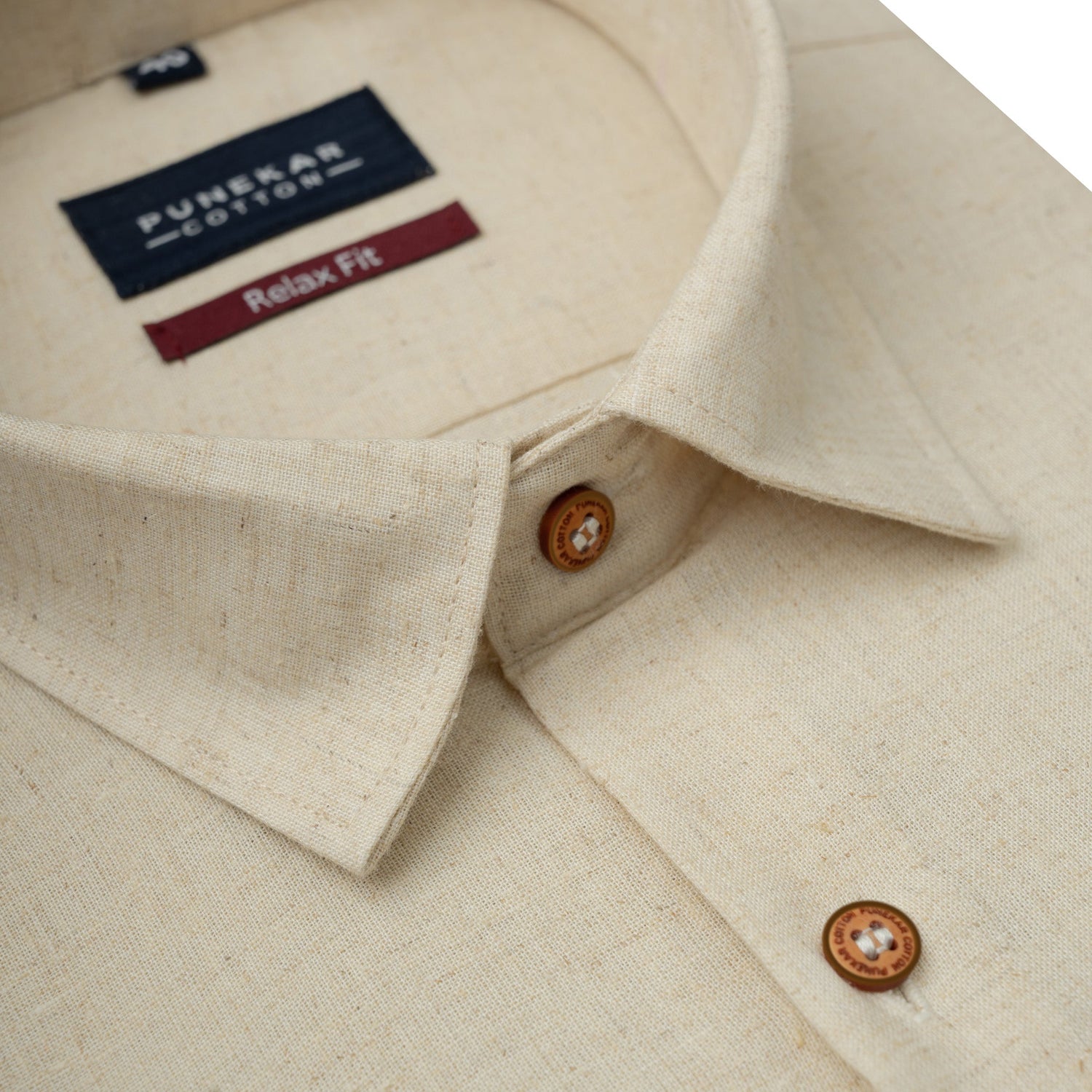 Cream Color Cotton Blend Kosa Texture Shirts For Men - Punekar Cotton