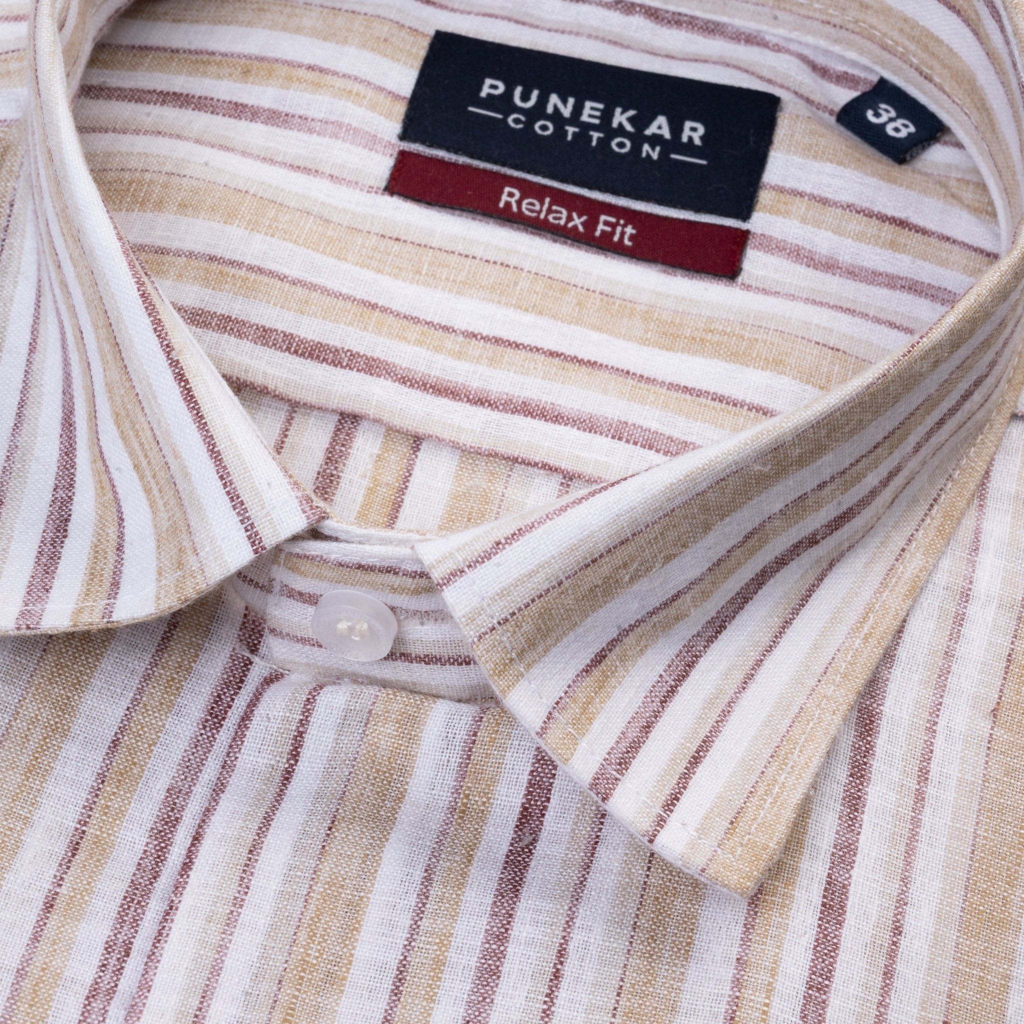 Cream & Maroon Striped Blend Cotton Shirt for Men - Punekar Cotton
