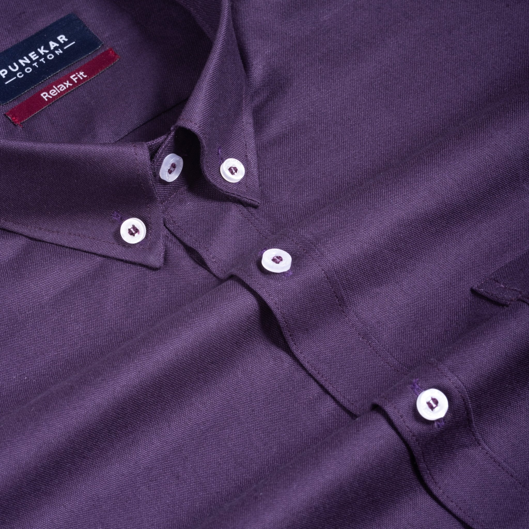 Dark Purple Colour Cotton Oxford Button Down Collar Shirt For Men - Punekar Cotton