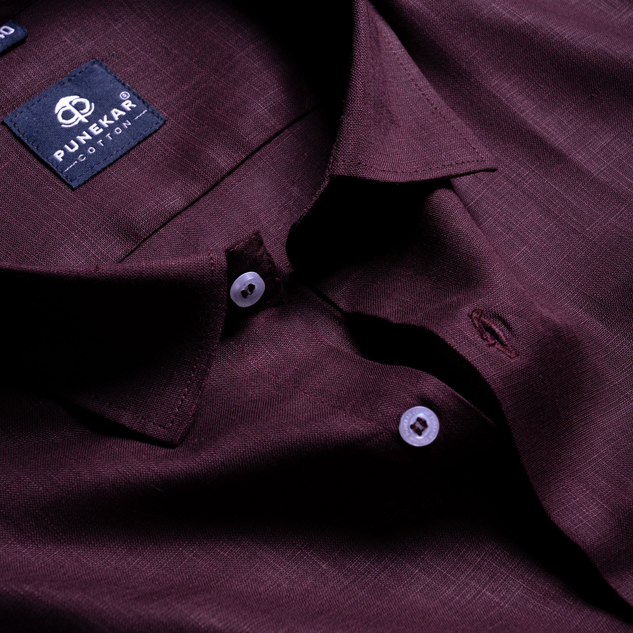 Dark Wine Color 80s Lino Lyocell Shirt For Men - Punekar Cotton