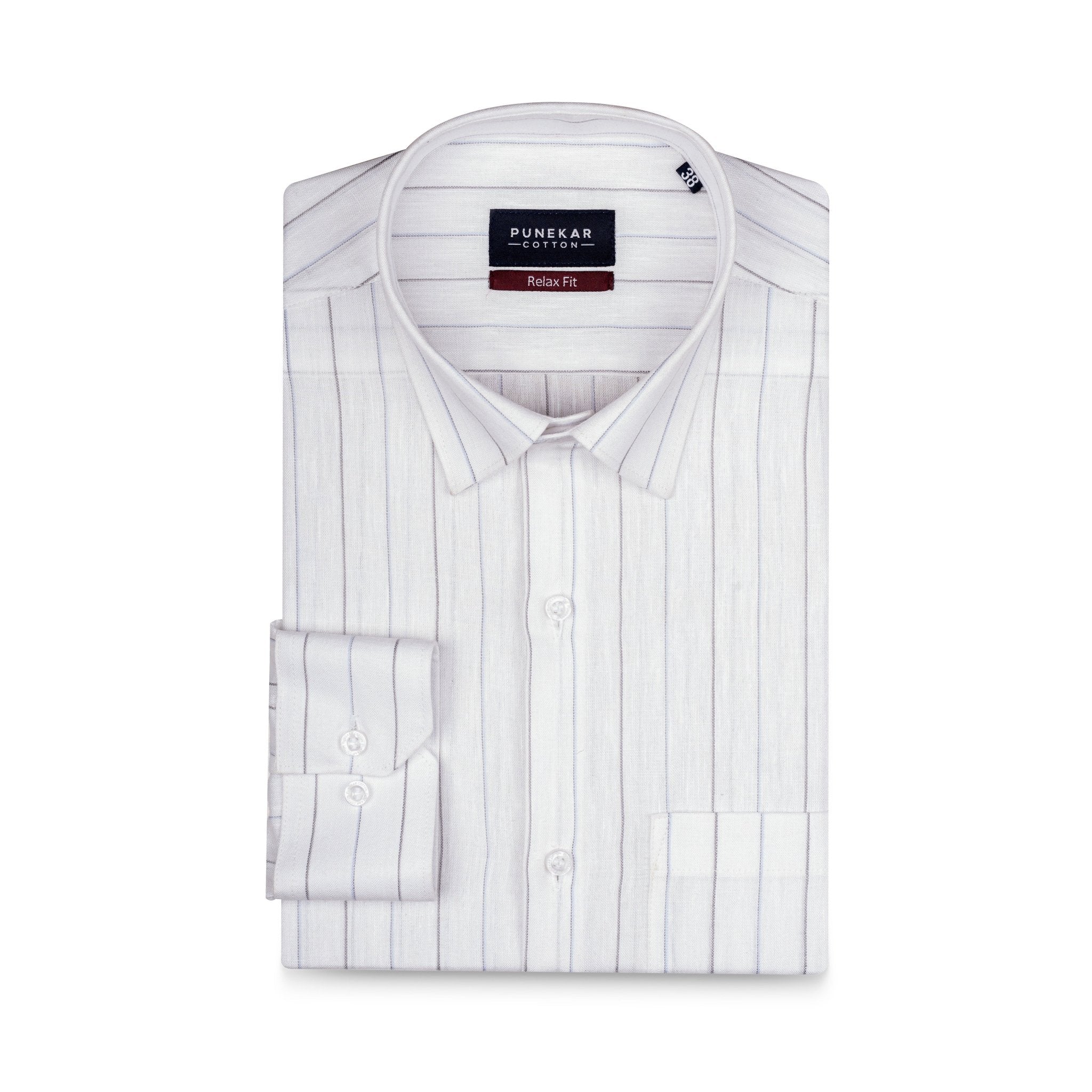 Grey White Colour Cotton Linen Lining Shirt For Men - Punekar Cotton