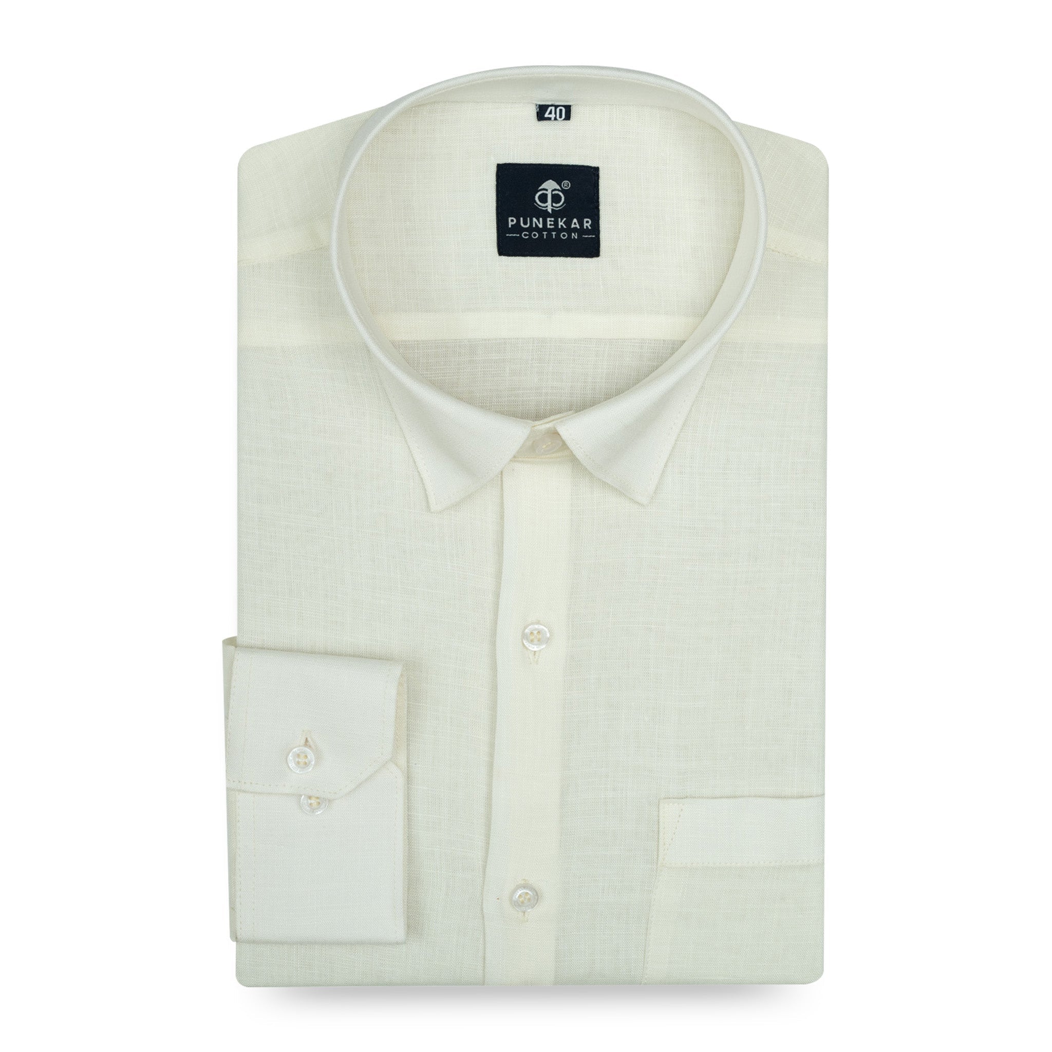 Ivory Color 80s Lino Lyocell Shirt For Men - Punekar Cotton