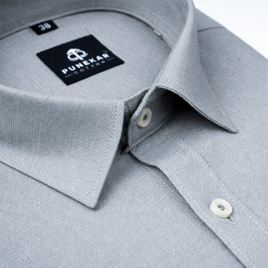 Light Grey Color Cotton Linen Shirt For Men - Punekar Cotton
