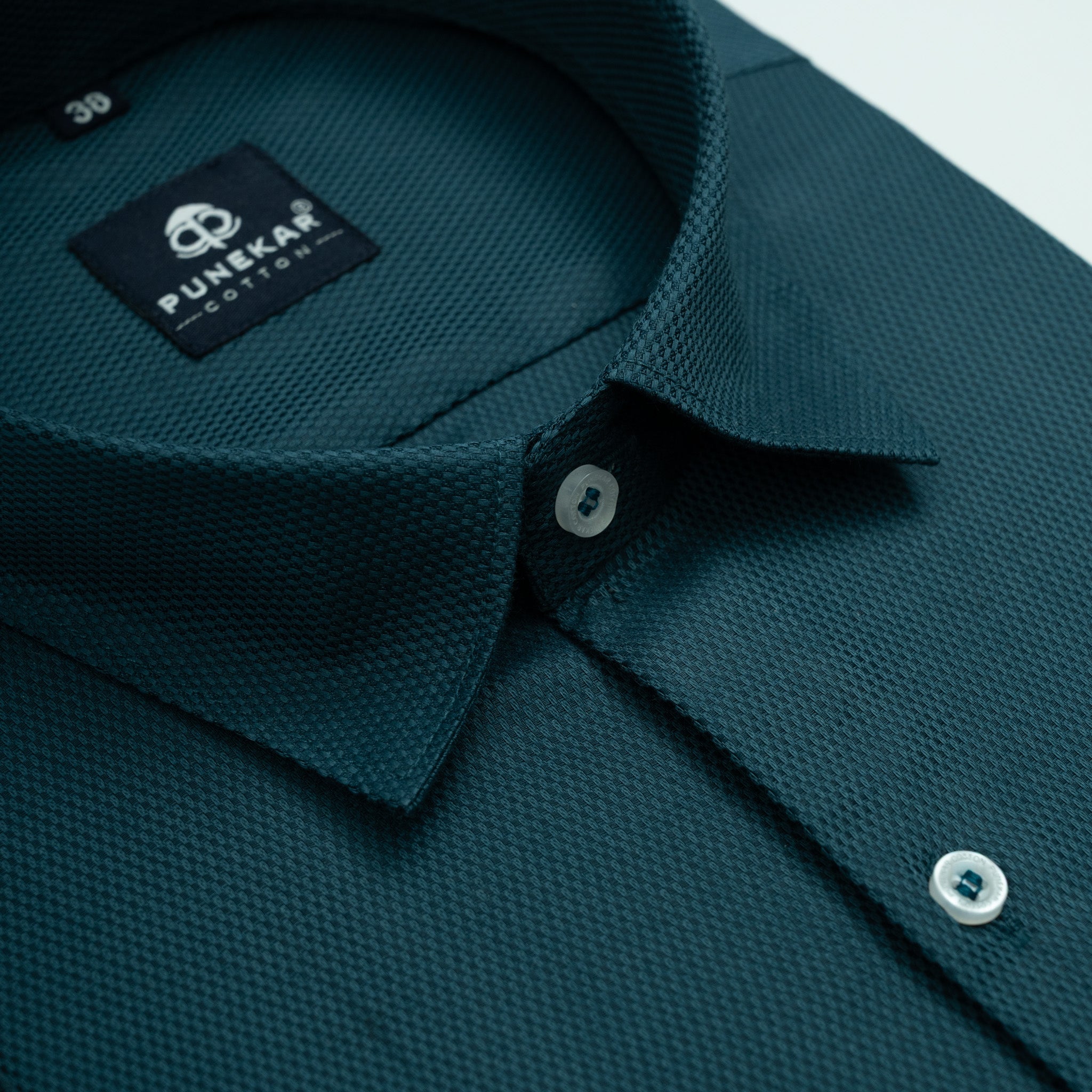 Peacock Blue Softweave Cotton Tencel Textured Shirt For Men