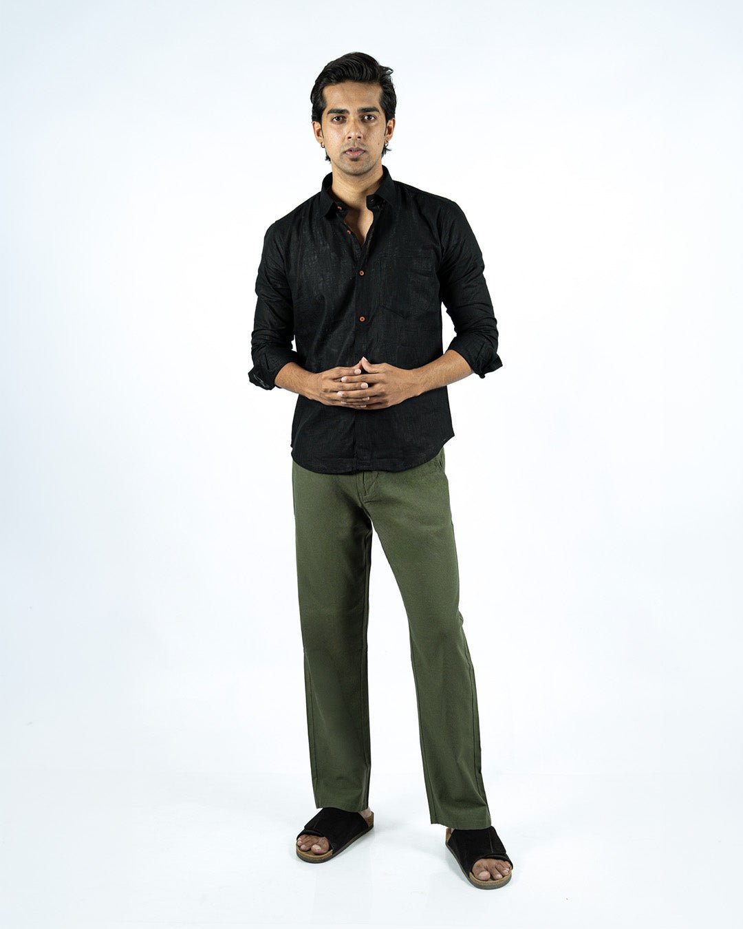 Olive Everyday Cotton Linen Straight-Fit Pants for Men - Punekar Cotton