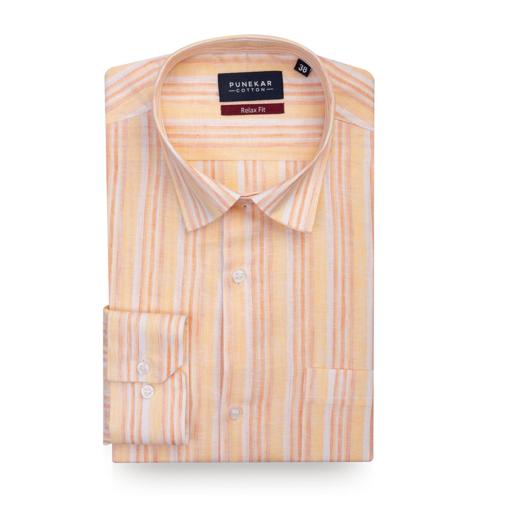 Peach Orange Striped Blend Cotton Shirt for Men - Punekar Cotton