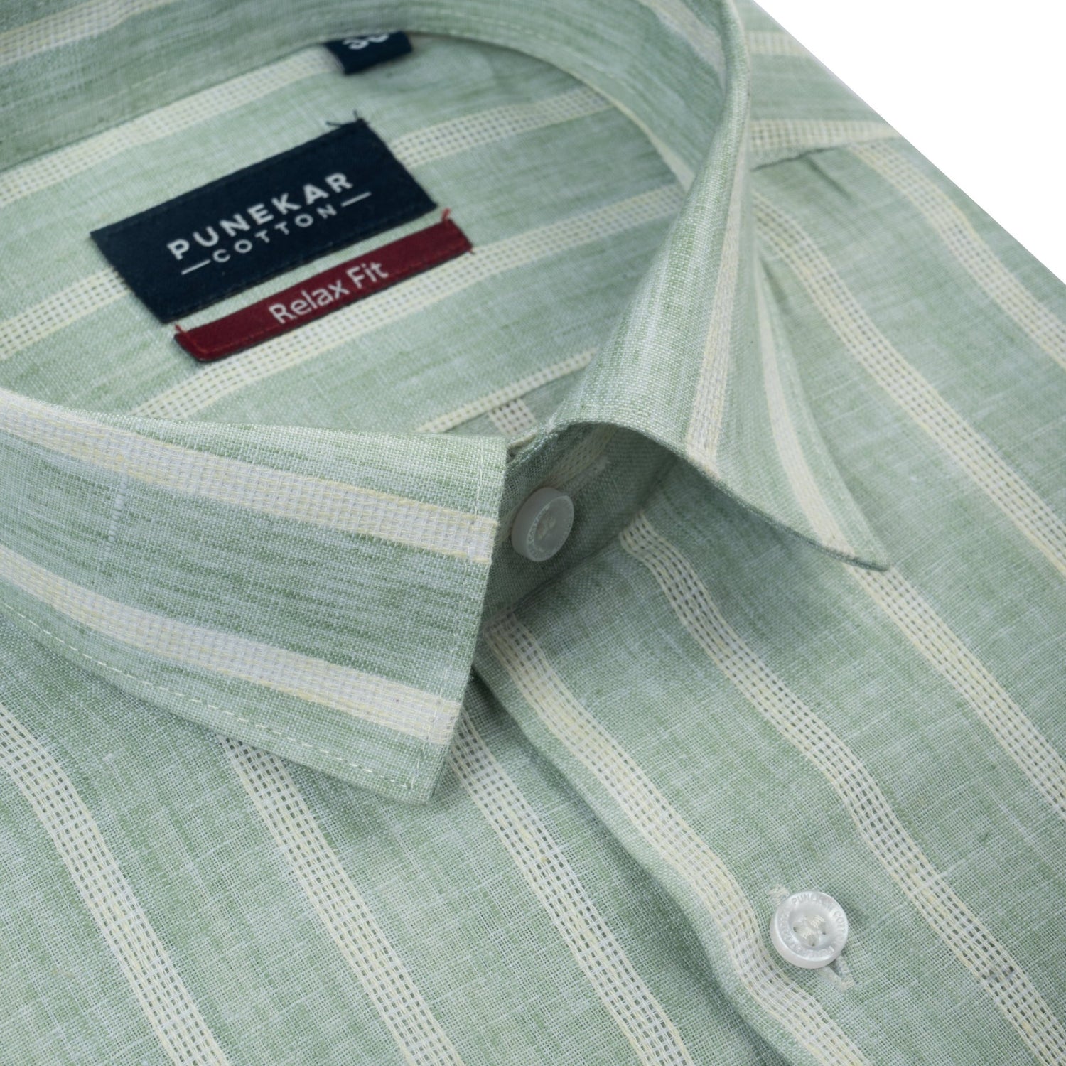 Pista Green Color Bold Stripe Cotton Shirt For Men - Punekar Cotton