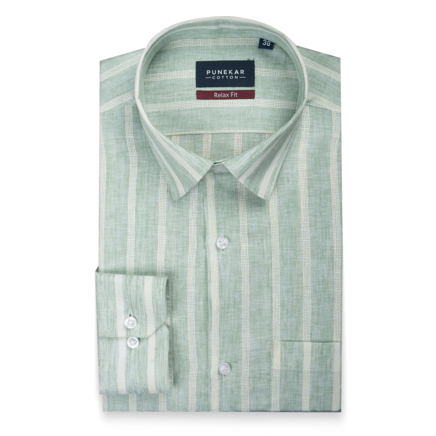 Pista Green Color Bold Stripe Cotton Shirt For Men - Punekar Cotton