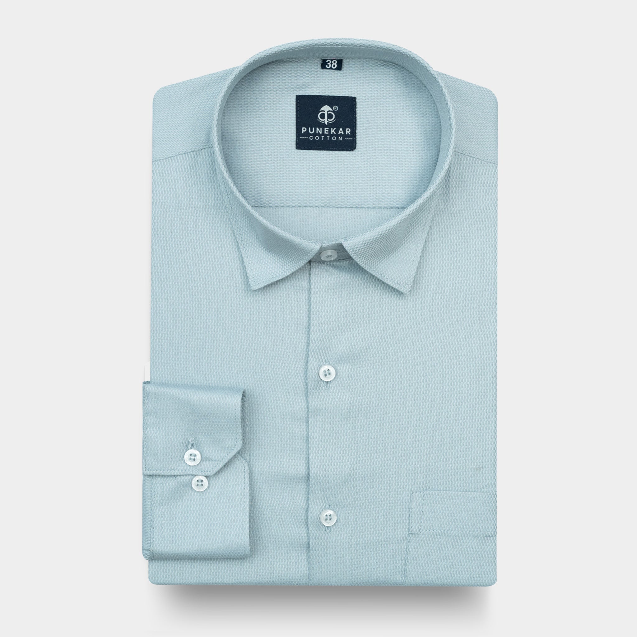 Powder Blue MattMini Textured Cotton Tencel Shirt For Men - Punekar Cotton