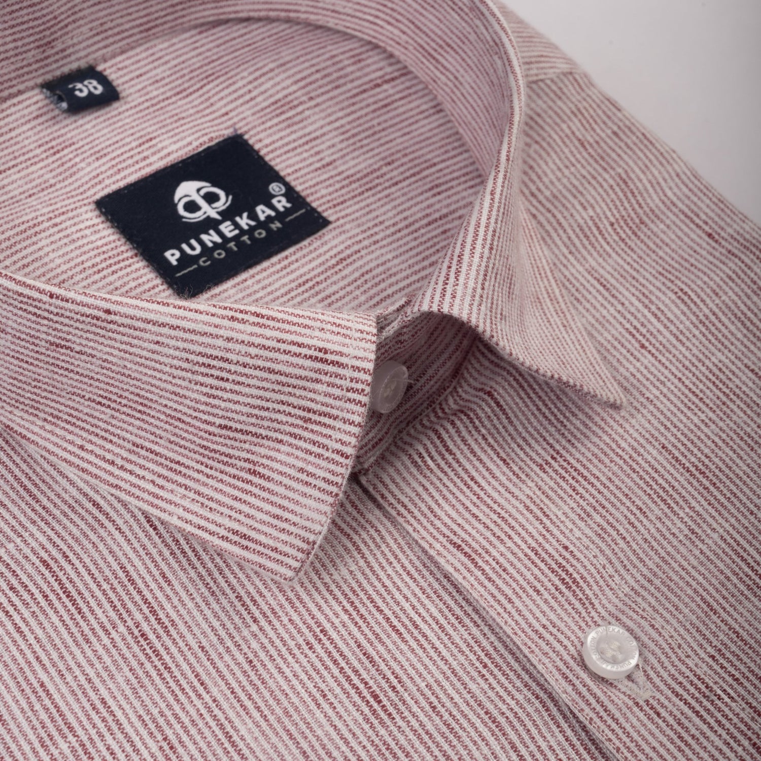 Red Color Hand Woven Cotton Stripe Shirt For Men - Punekar Cotton