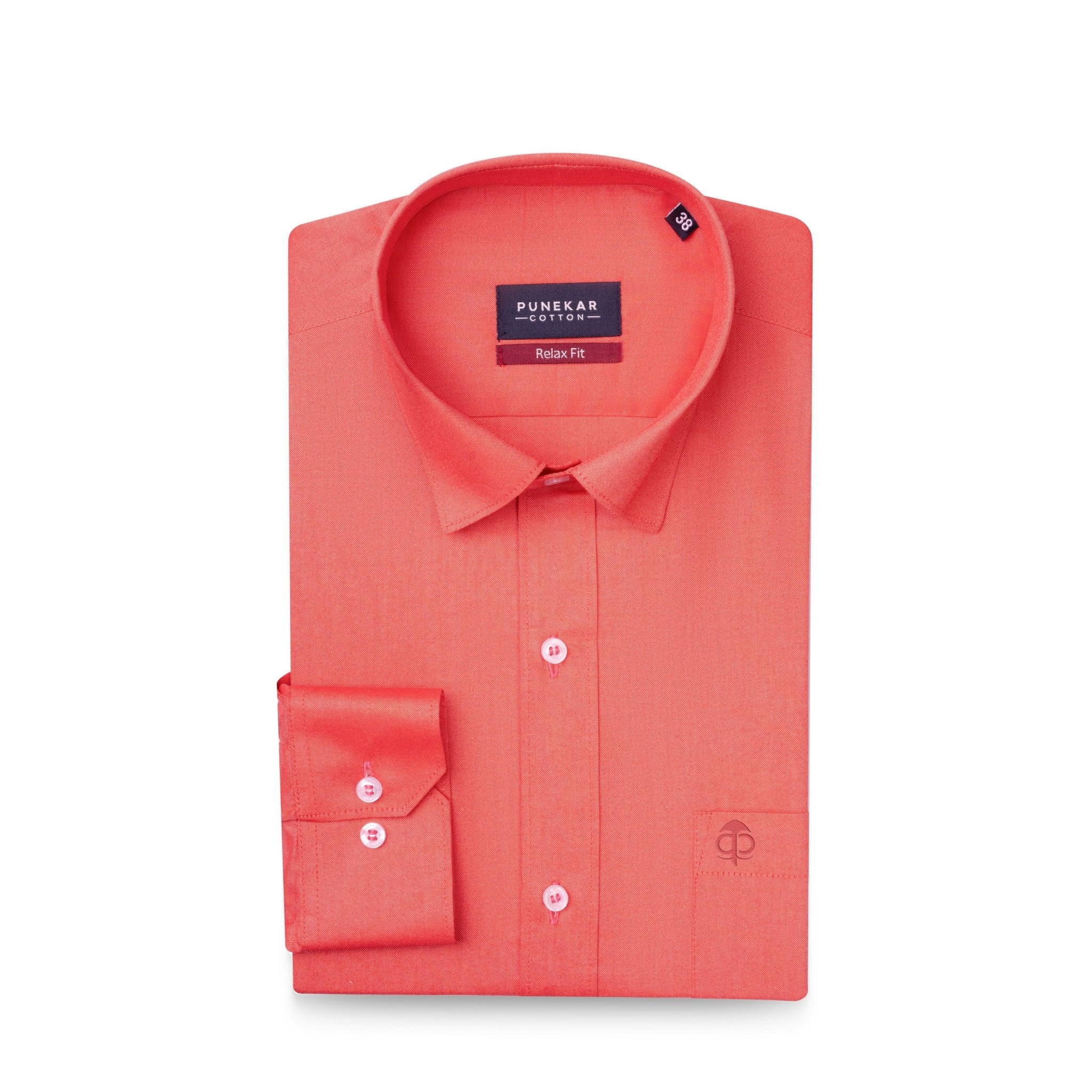 Red Colour Signature Classic Oxford Shirt For Men - Punekar Cotton