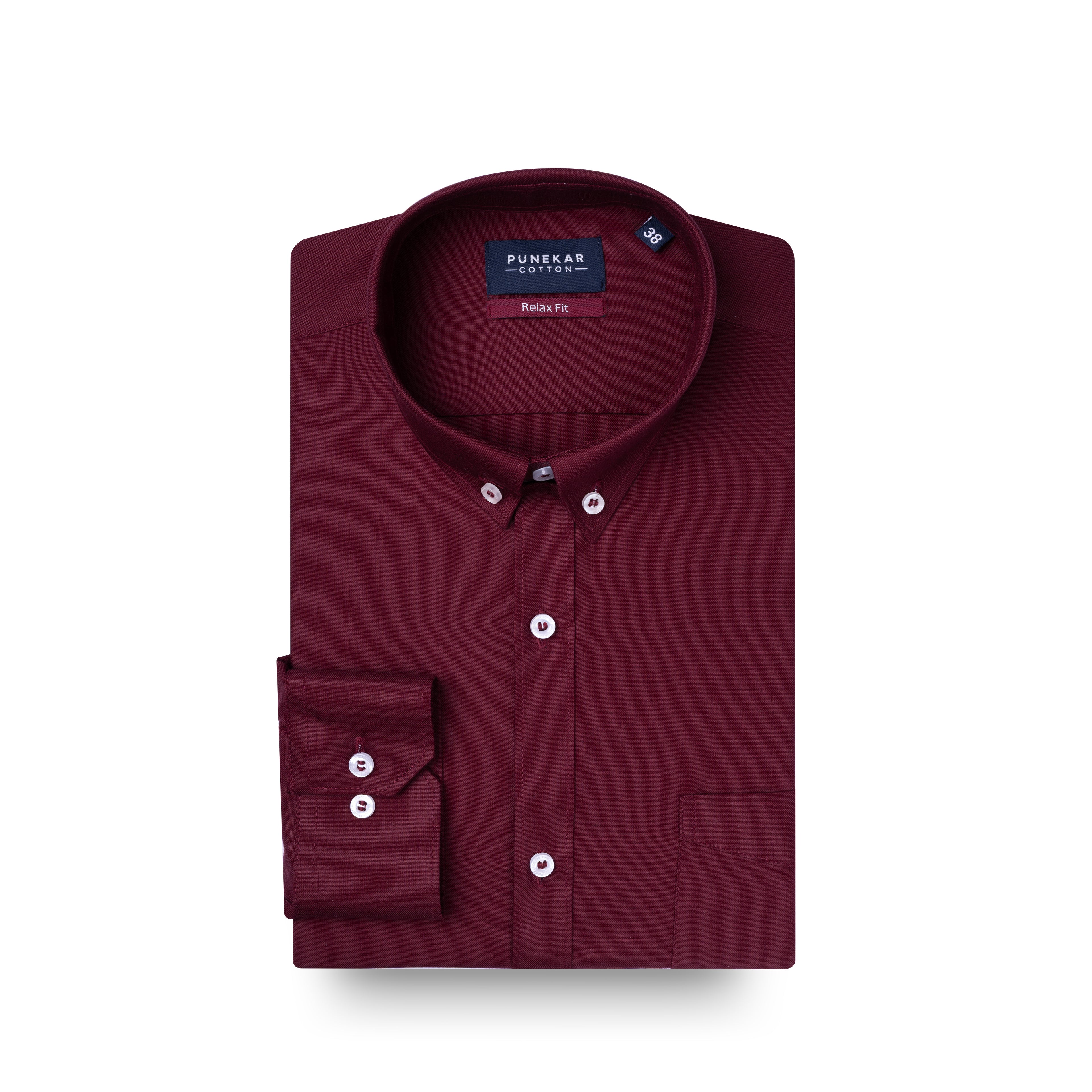 Maroon Colour Cotton Oxford Button Down Collar Shirt For Men