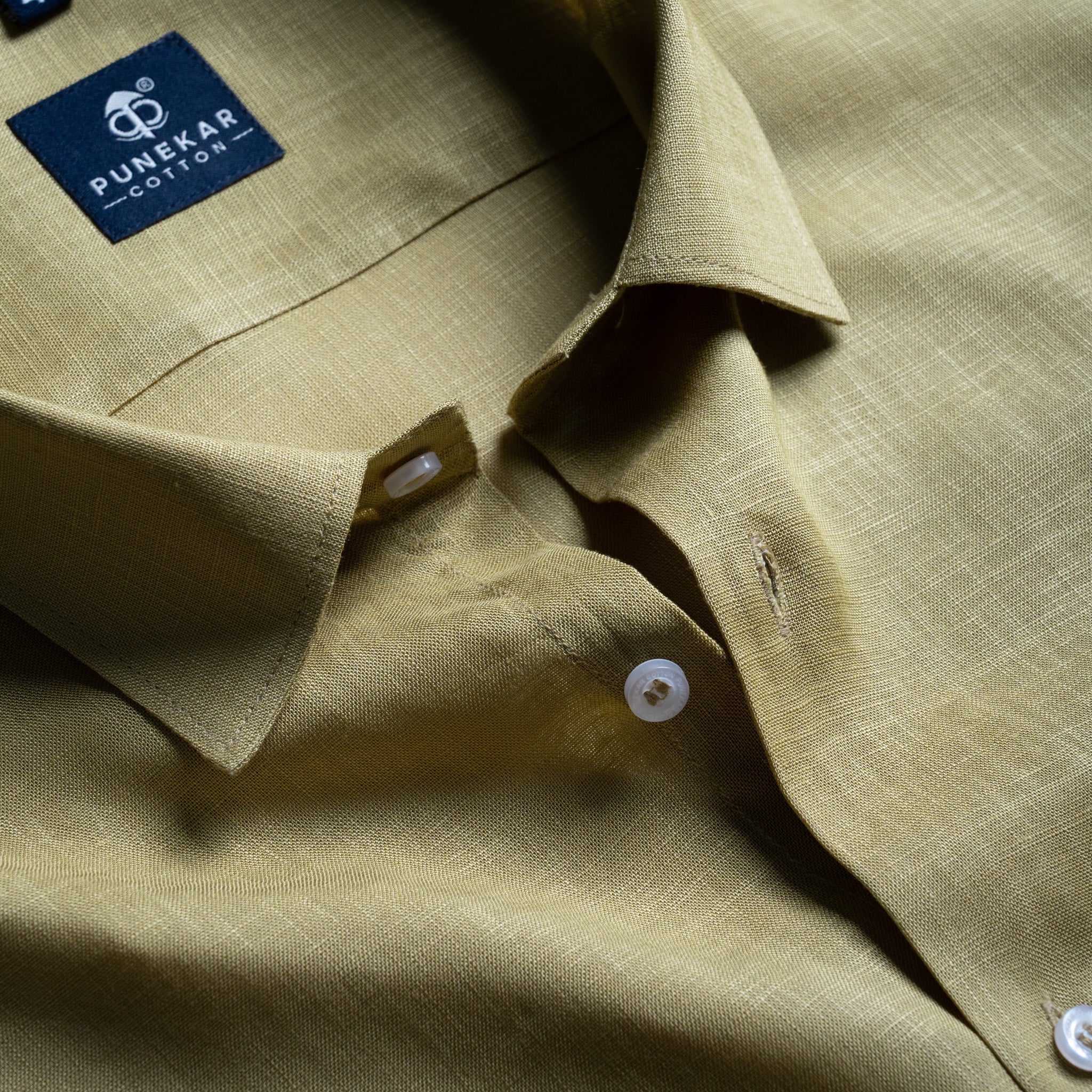 Sand Khaki Color 80s Lino Lyocell Shirt For Men - Punekar Cotton