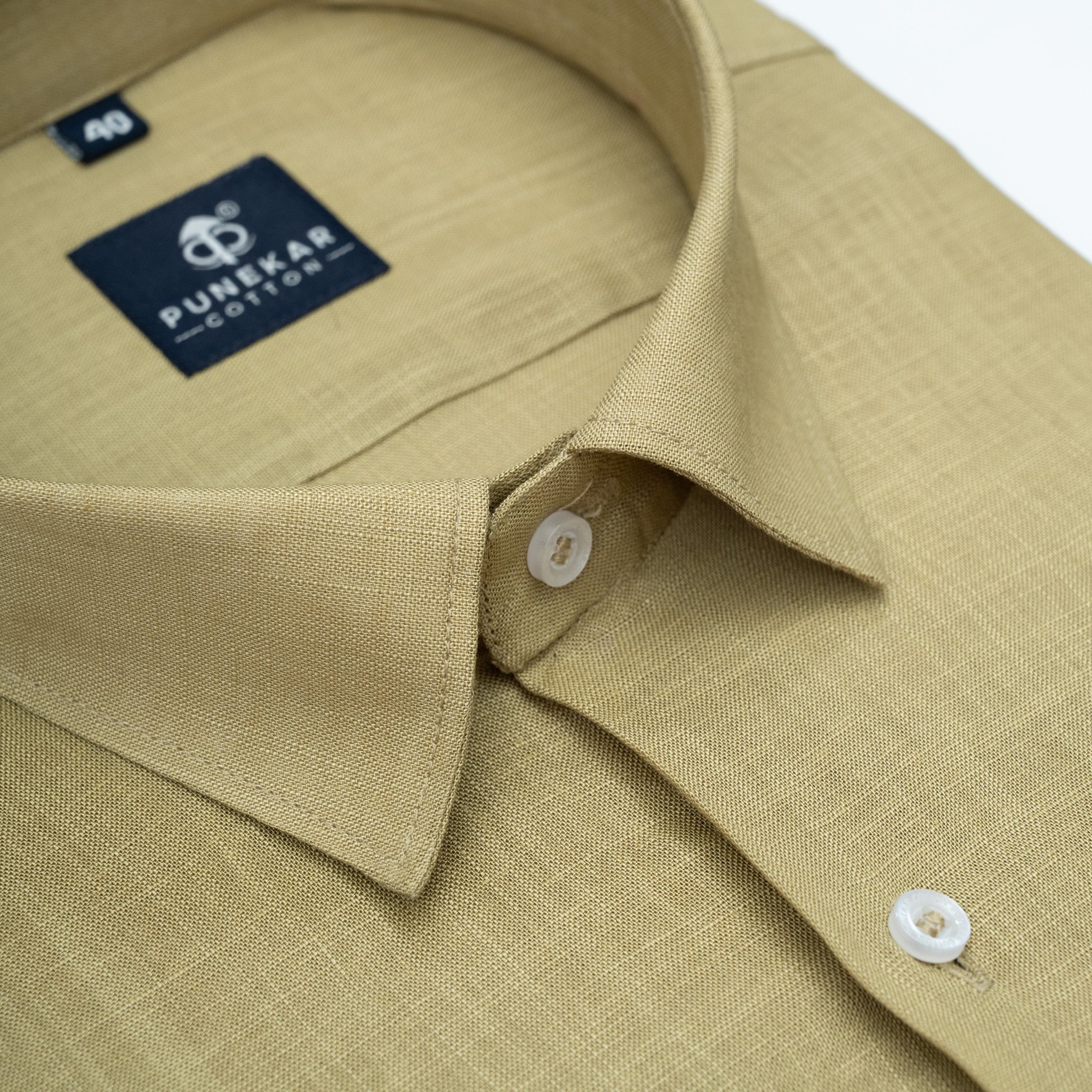 Sand Khaki Color 80s Lino Lyocell Shirt For Men - Punekar Cotton
