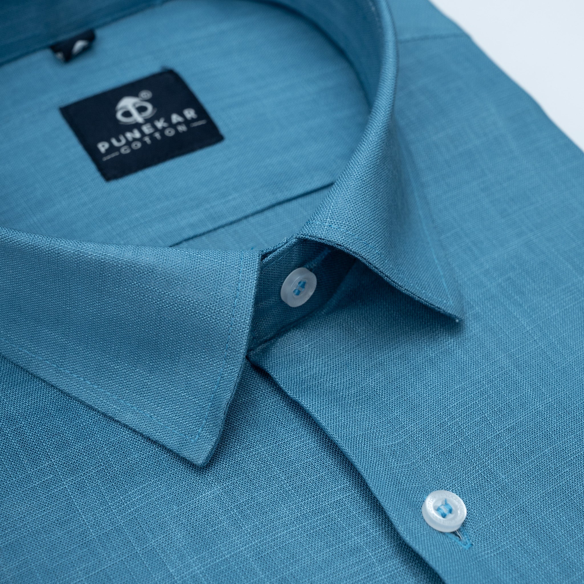 Slate Blue Color 80s Lino Lyocell Shirt For Men - Punekar Cotton