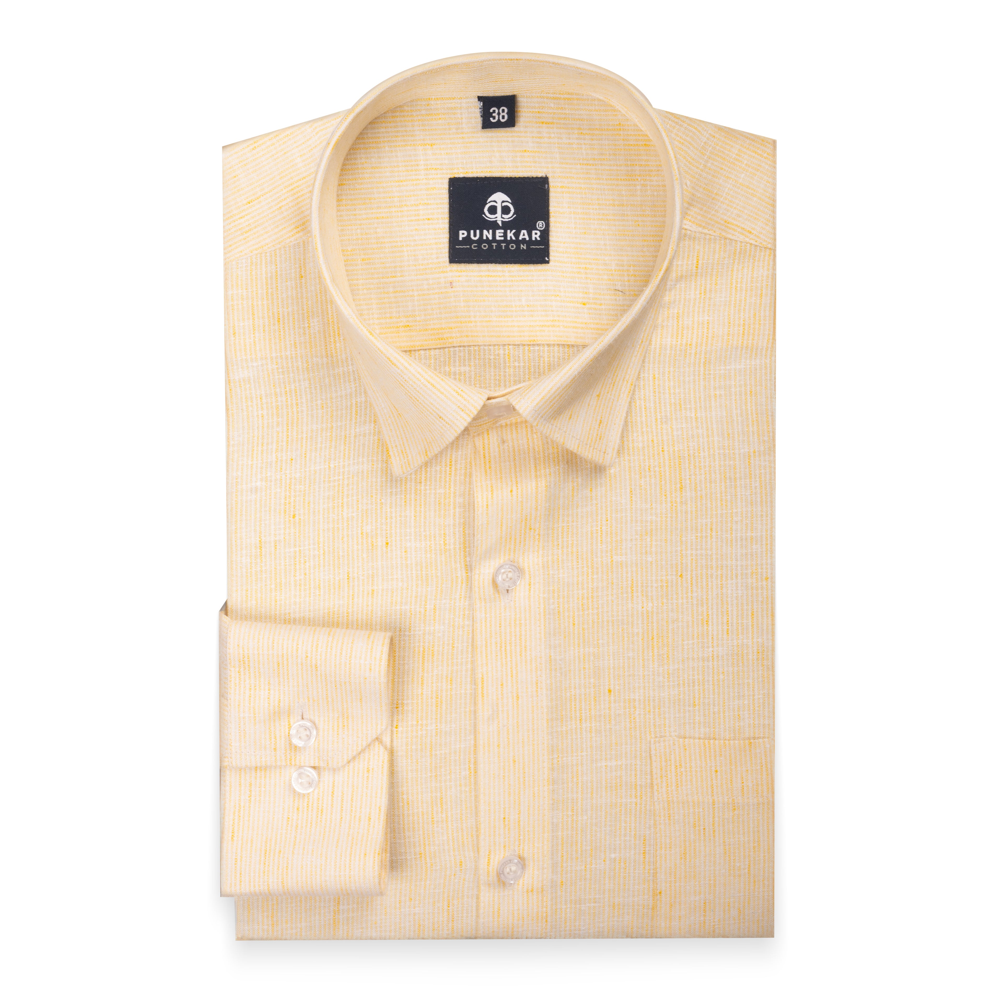 Yellow Color Hand Woven Cotton Stripe Shirt For Men