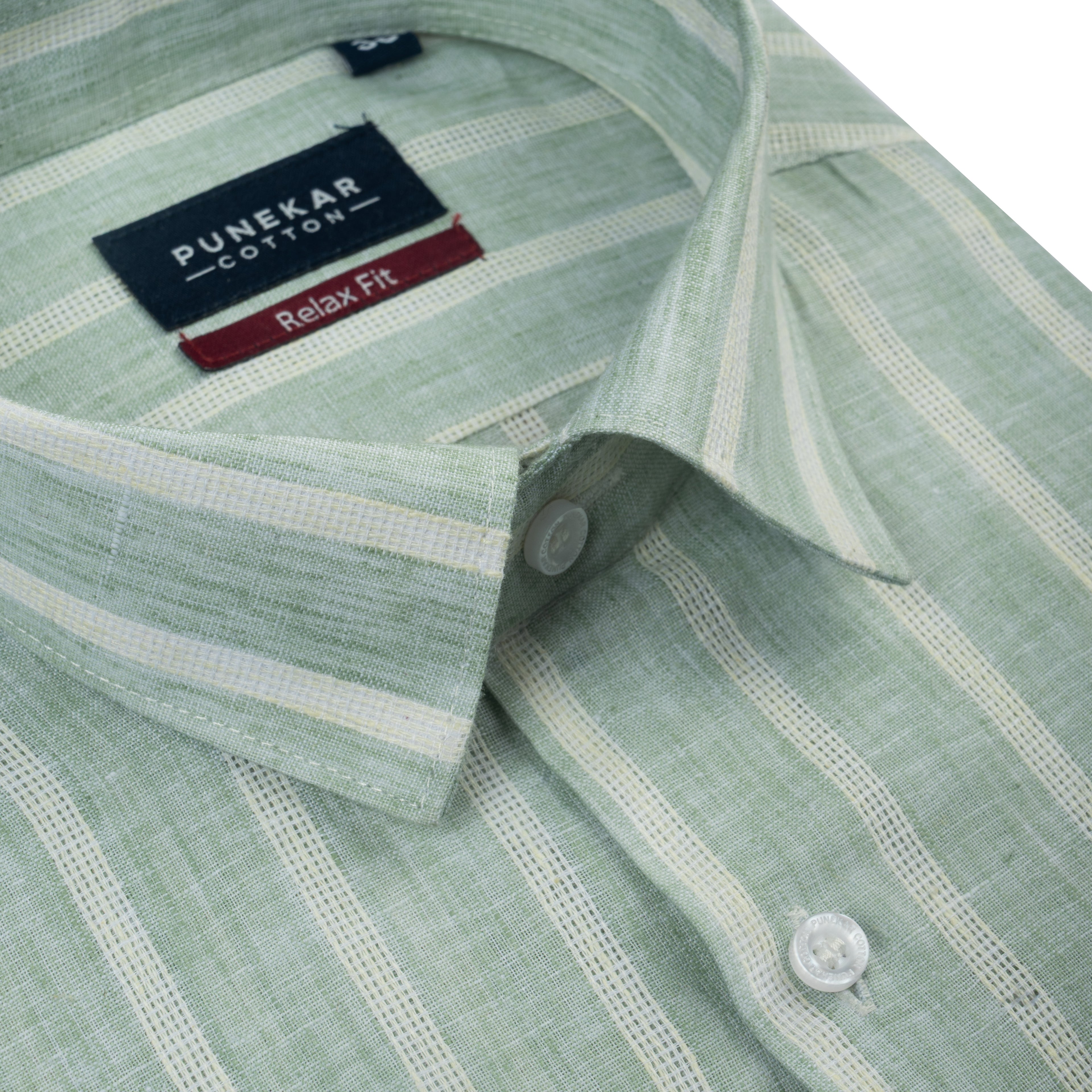 Pista Green Color Bold Stripe Cotton Shirt For Men