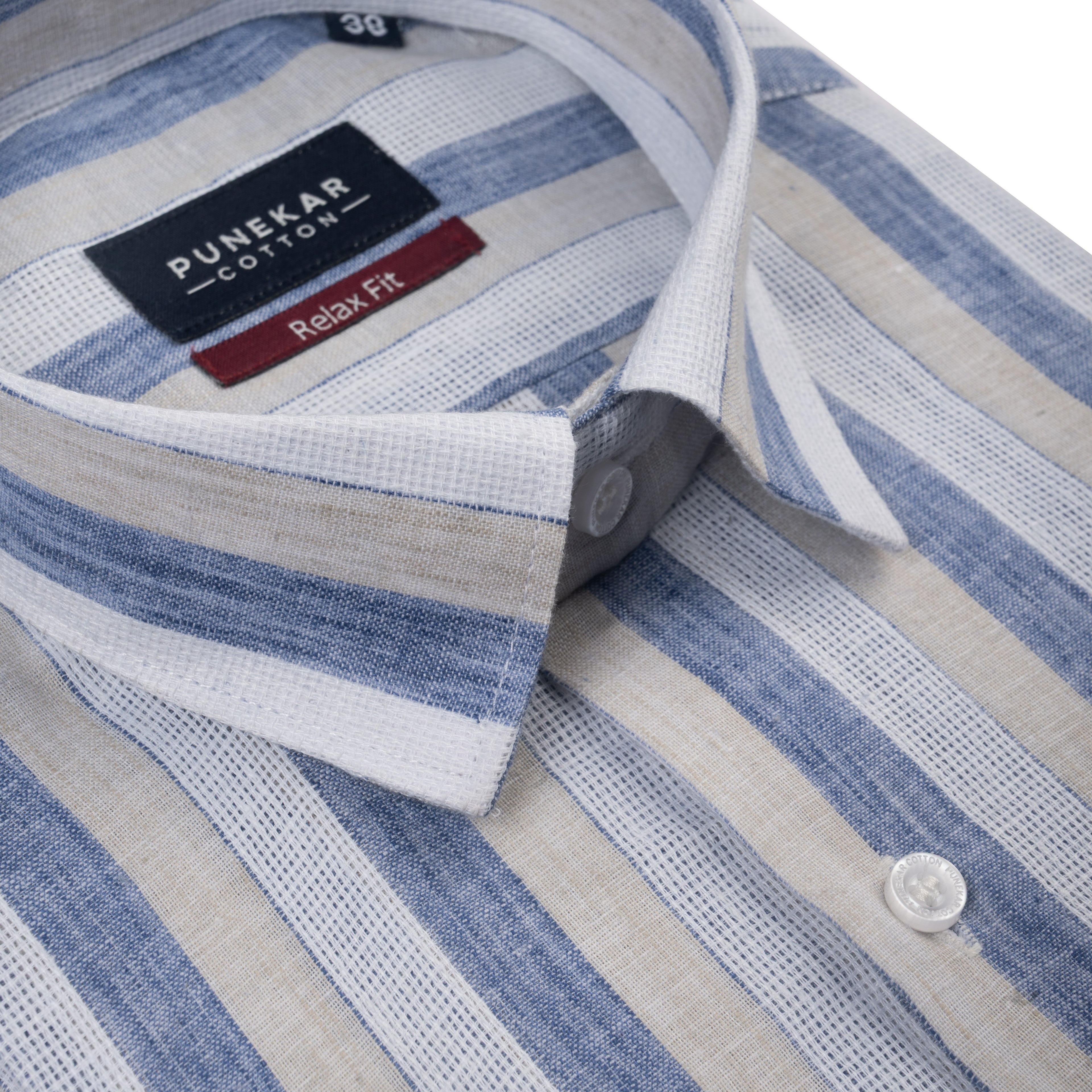 White Blue Color Bold Stripe Cotton Shirt For Men
