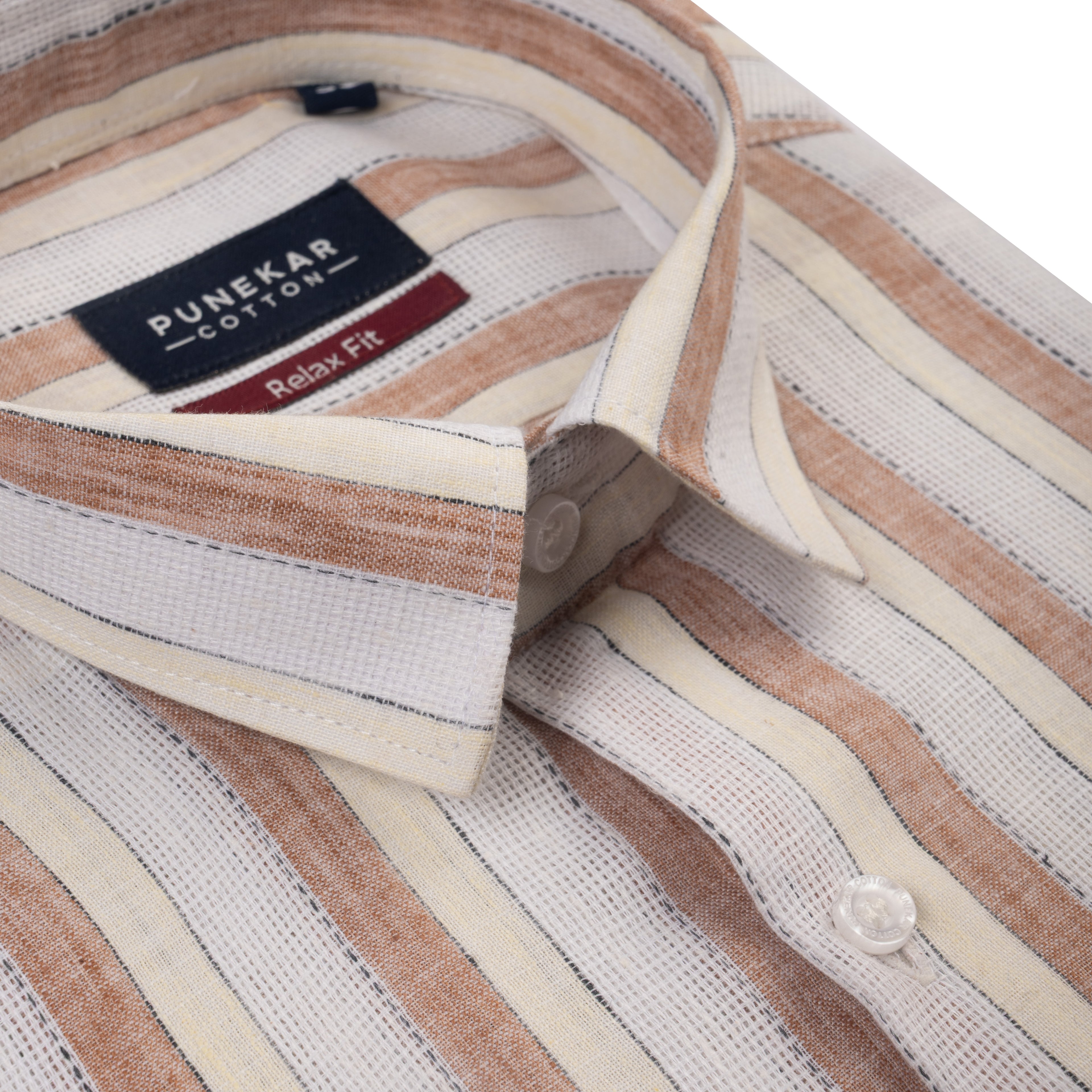 Cream Brown Color Bold Stripe Cotton Shirt For Men