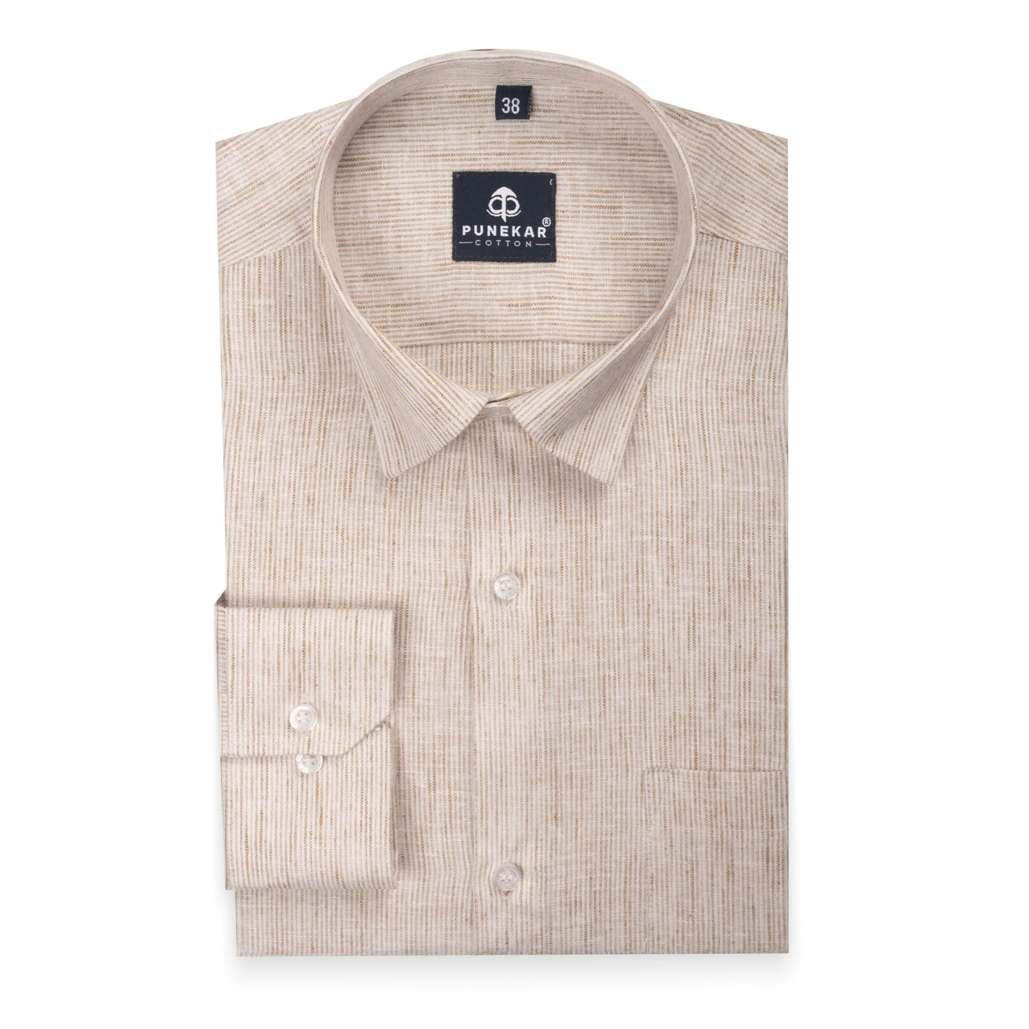 Tan Color Hand Woven Cotton Stripe Shirt For Men - Punekar Cotton