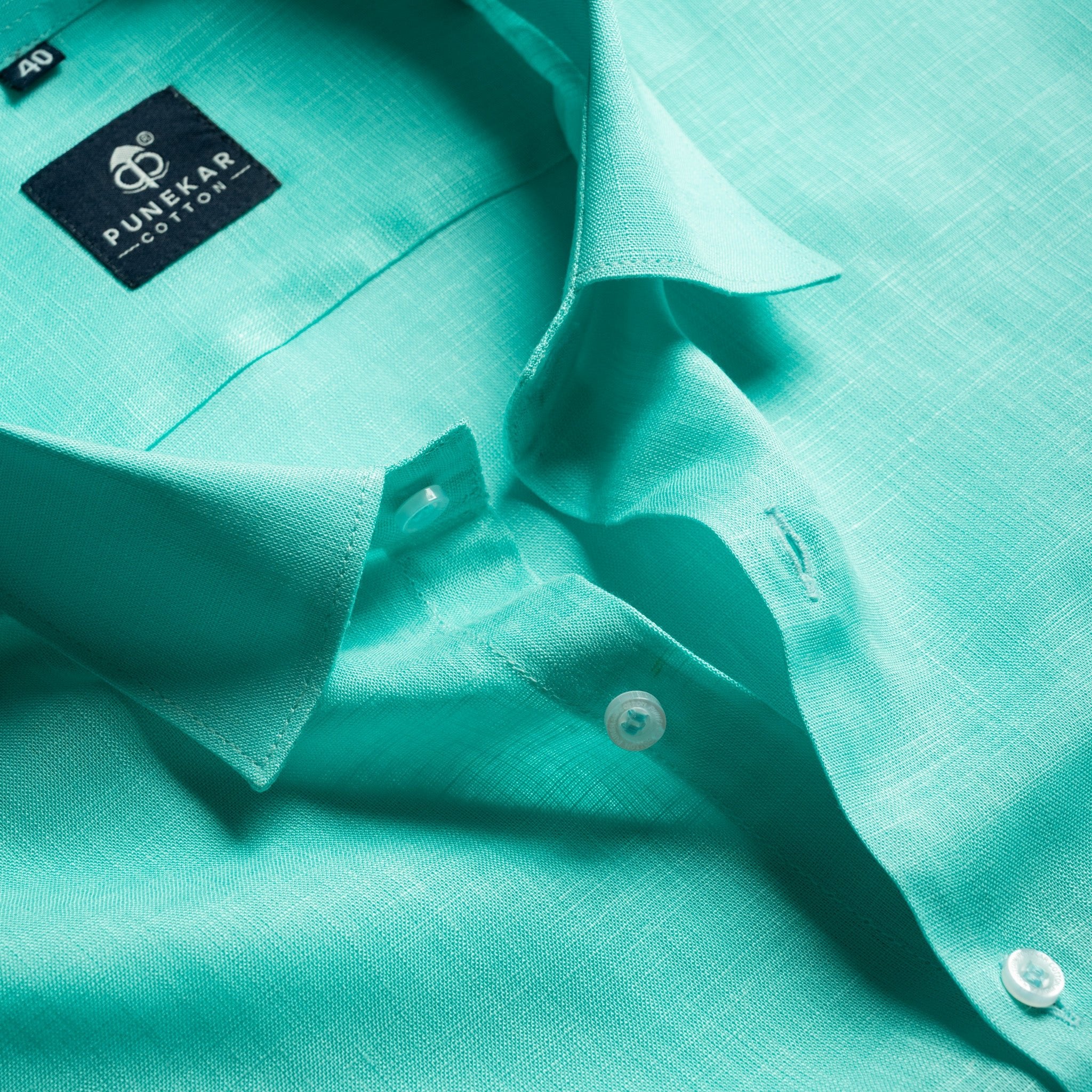 Turquoise Color 80s Lino Lyocell Shirt For Men - Punekar Cotton