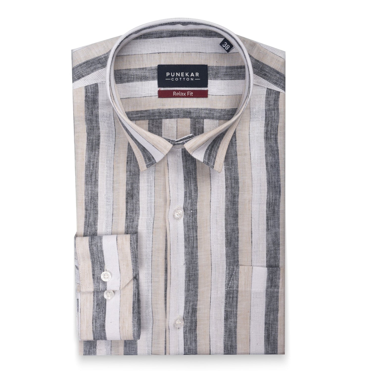 White Black Color Bold Stripe Cotton Shirt For Men - Punekar Cotton