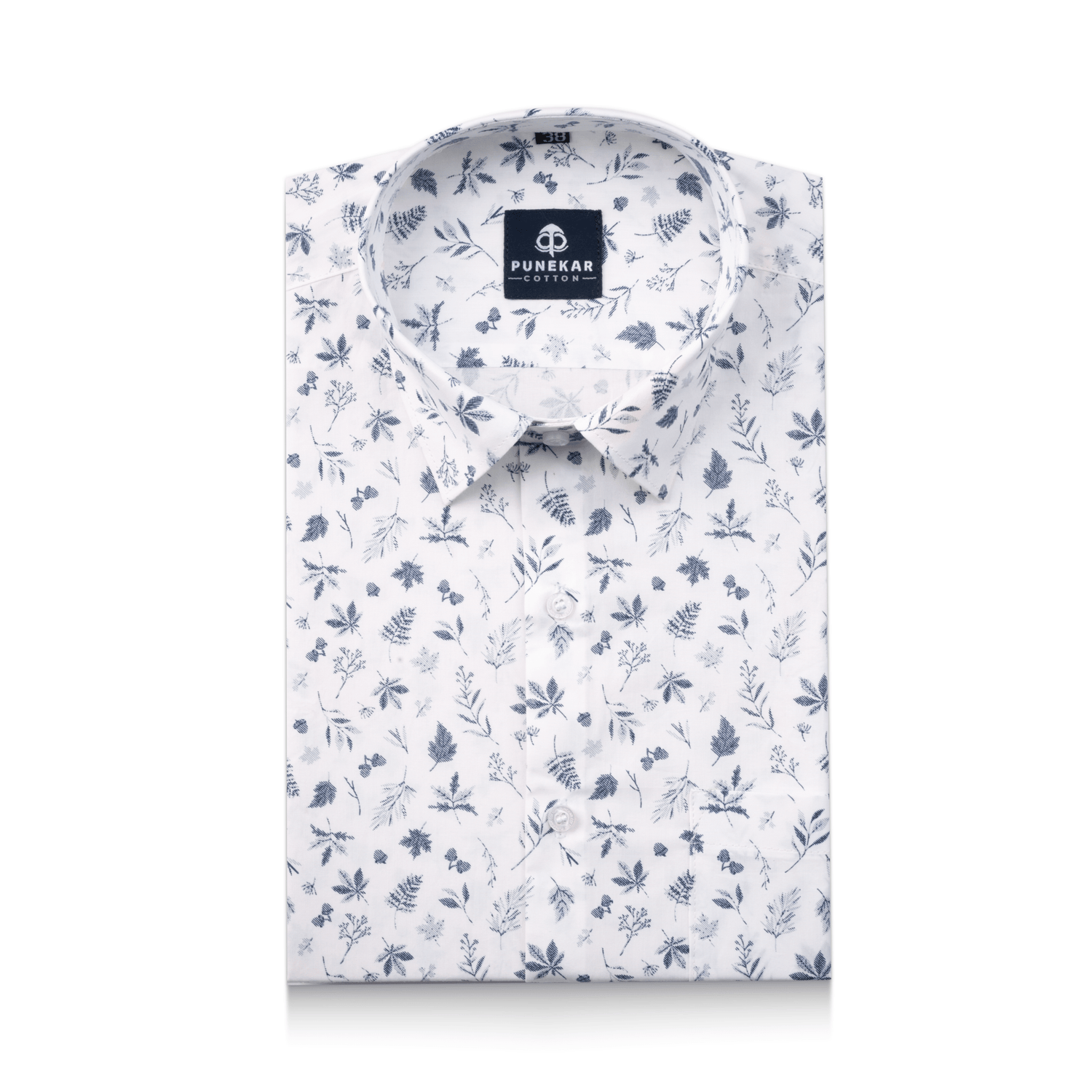 White Blue Color Floral Leaf printed Shirt For Men - Punekar Cotton