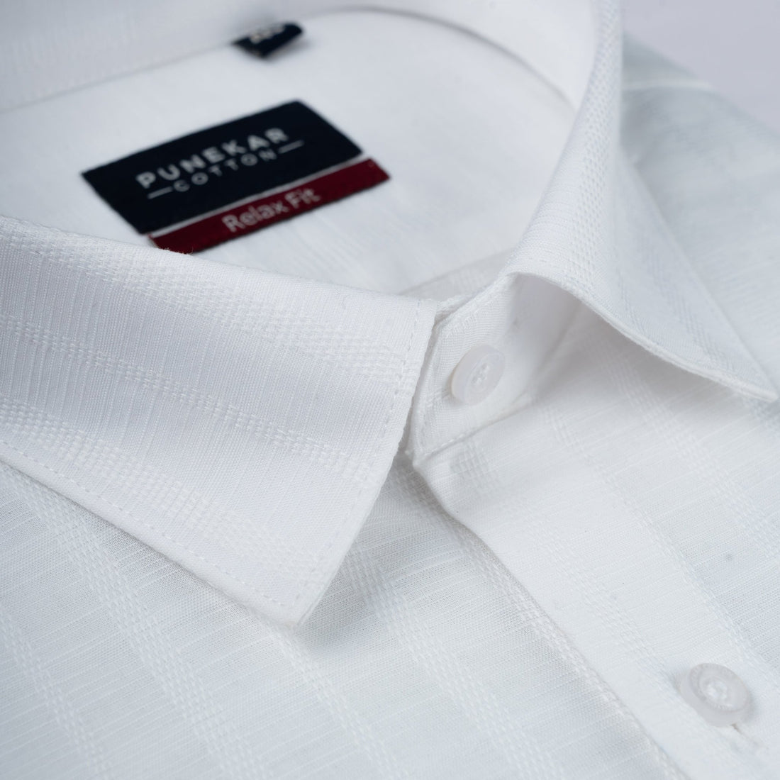 White Colour Vertical Stripe Textured Jacquard Shirt for Men - Punekar Cotton