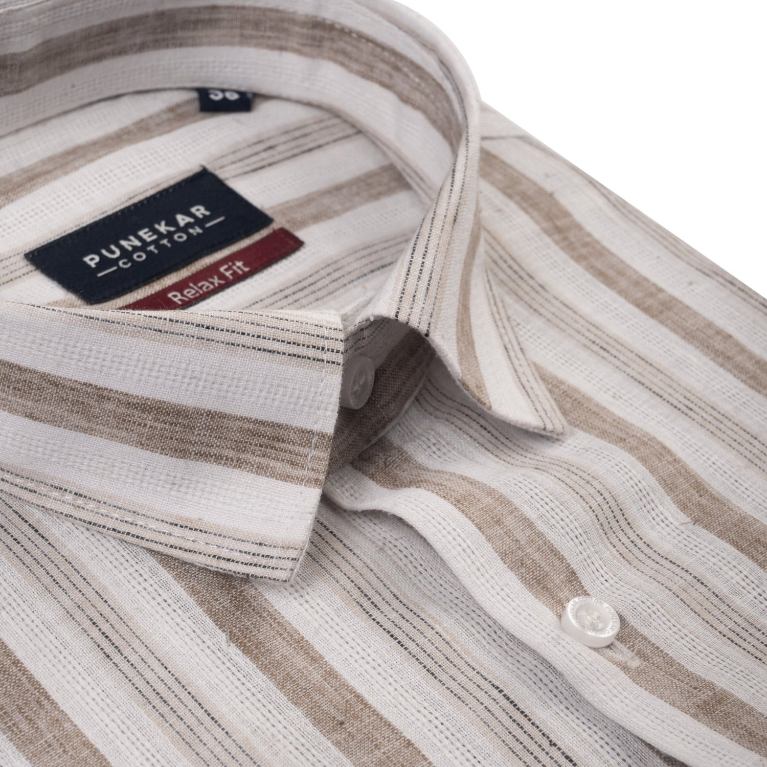 White Tan Color Bold Stripe Cotton Shirt For Men - Punekar Cotton