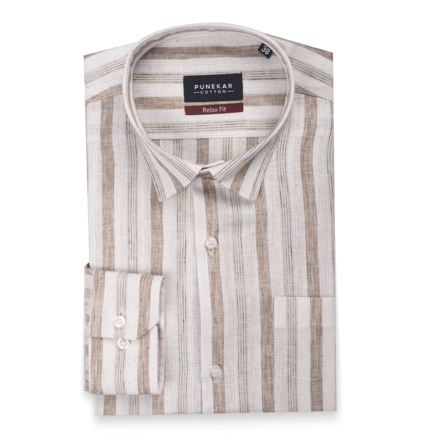 White Tan Color Bold Stripe Cotton Shirt For Men - Punekar Cotton