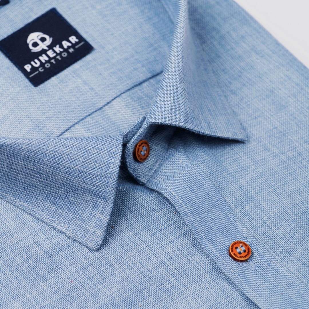 Light Blue Color Blended Linen Shirt For Men&