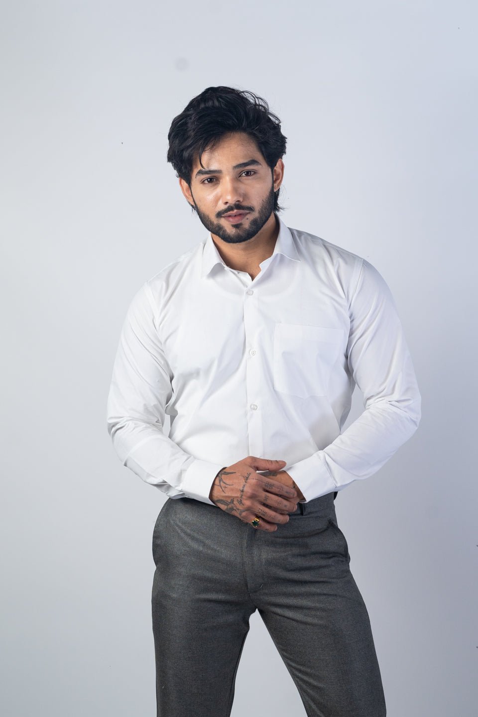 White Color Lycra Twill Cotton Shirt For Men - Punekar Cotton