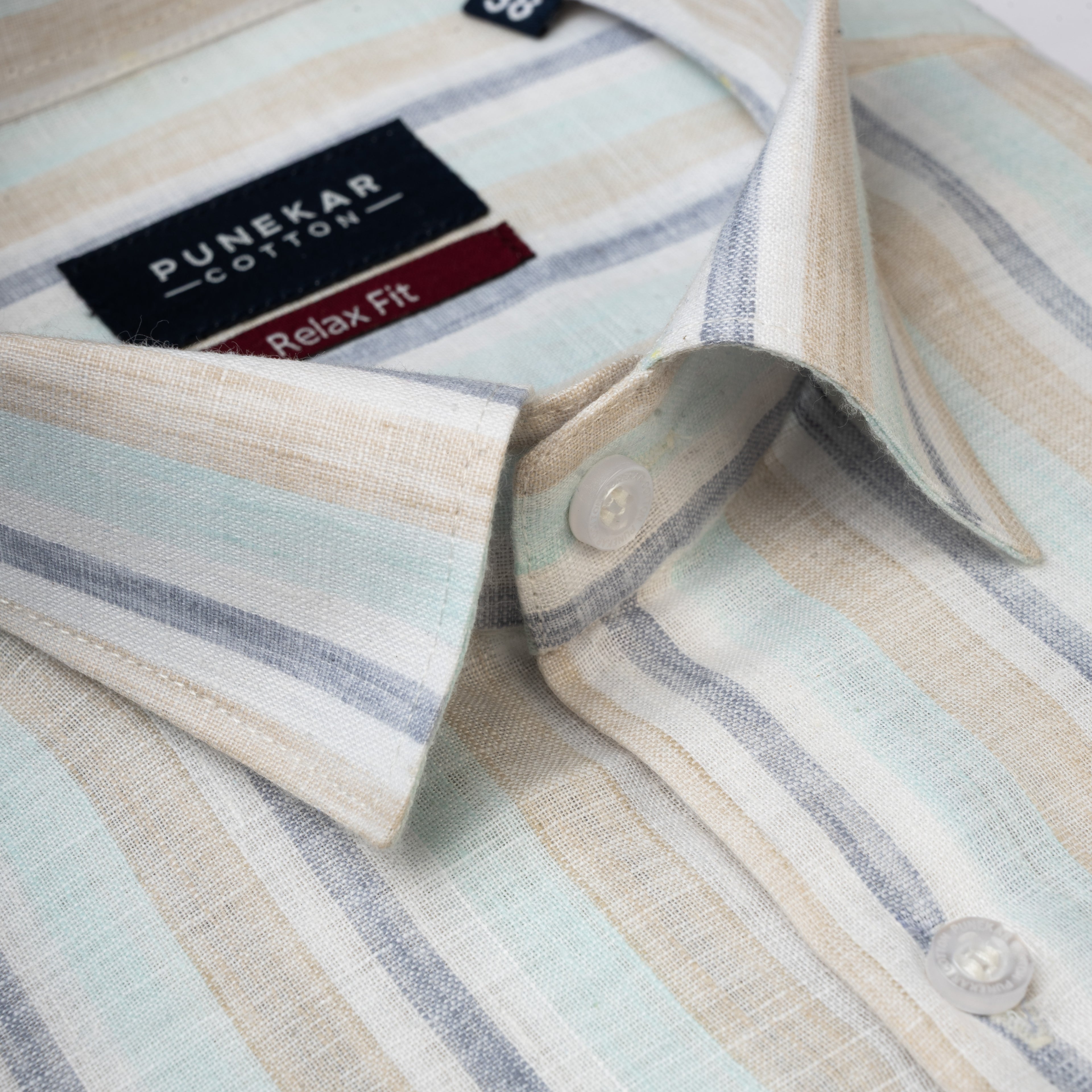 Beige &amp; Blue Colour Vertical Cotton Blend Striped Shirt For Men