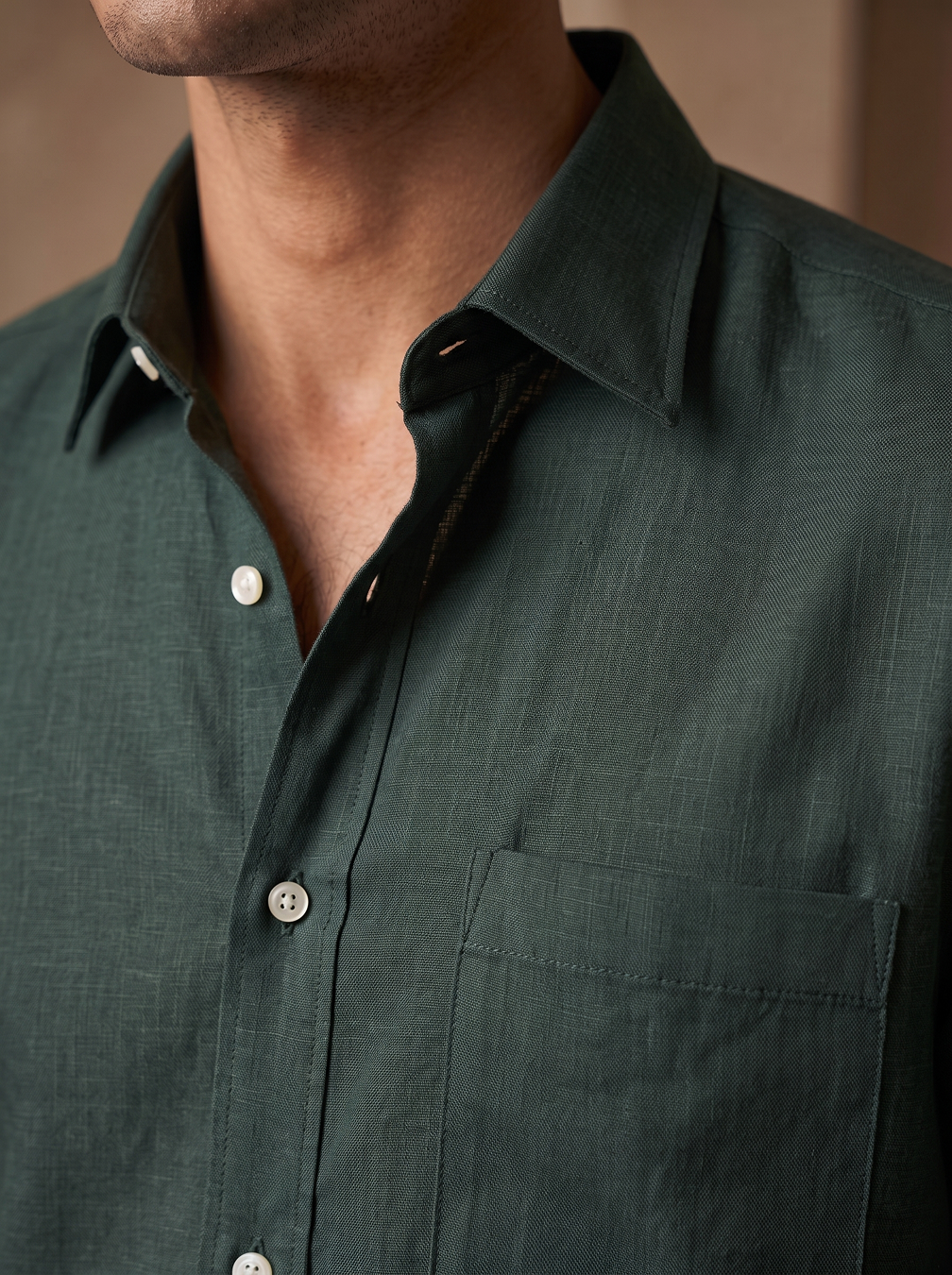 Bottle Green Color 80s Lino Lyocell Shirt For Men