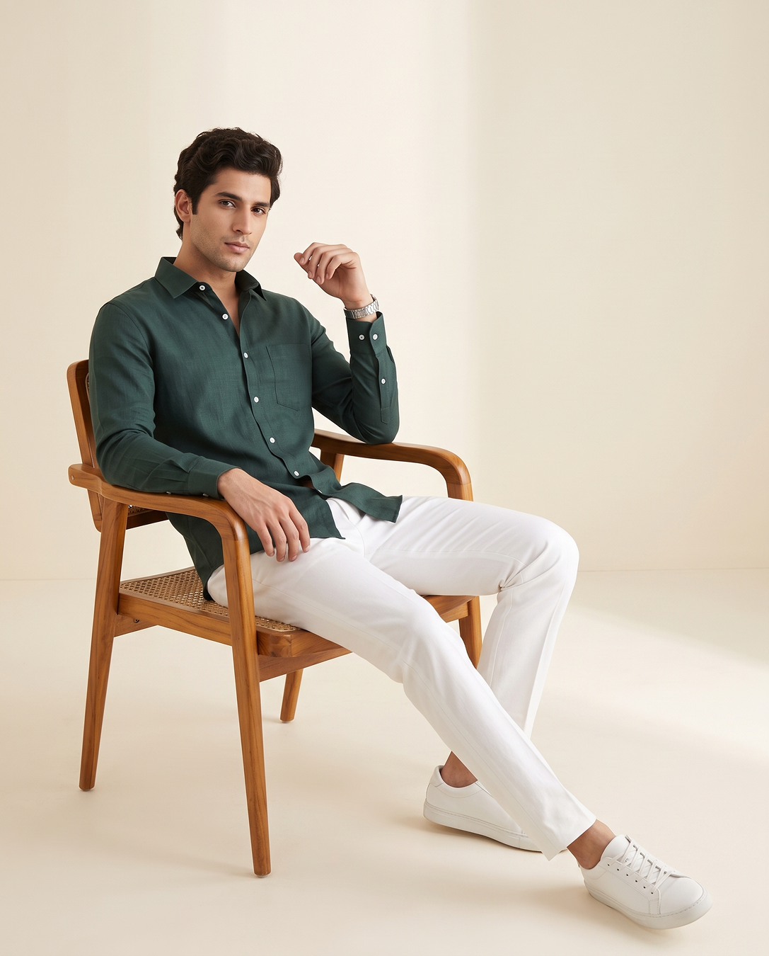 Bottle Green Color 80s Lino Lyocell Shirt For Men