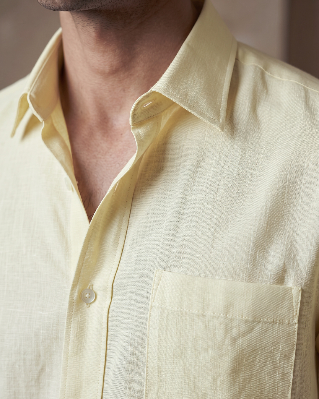 Butter Yellow Color 80s Lino Lyocell Shirt For Men