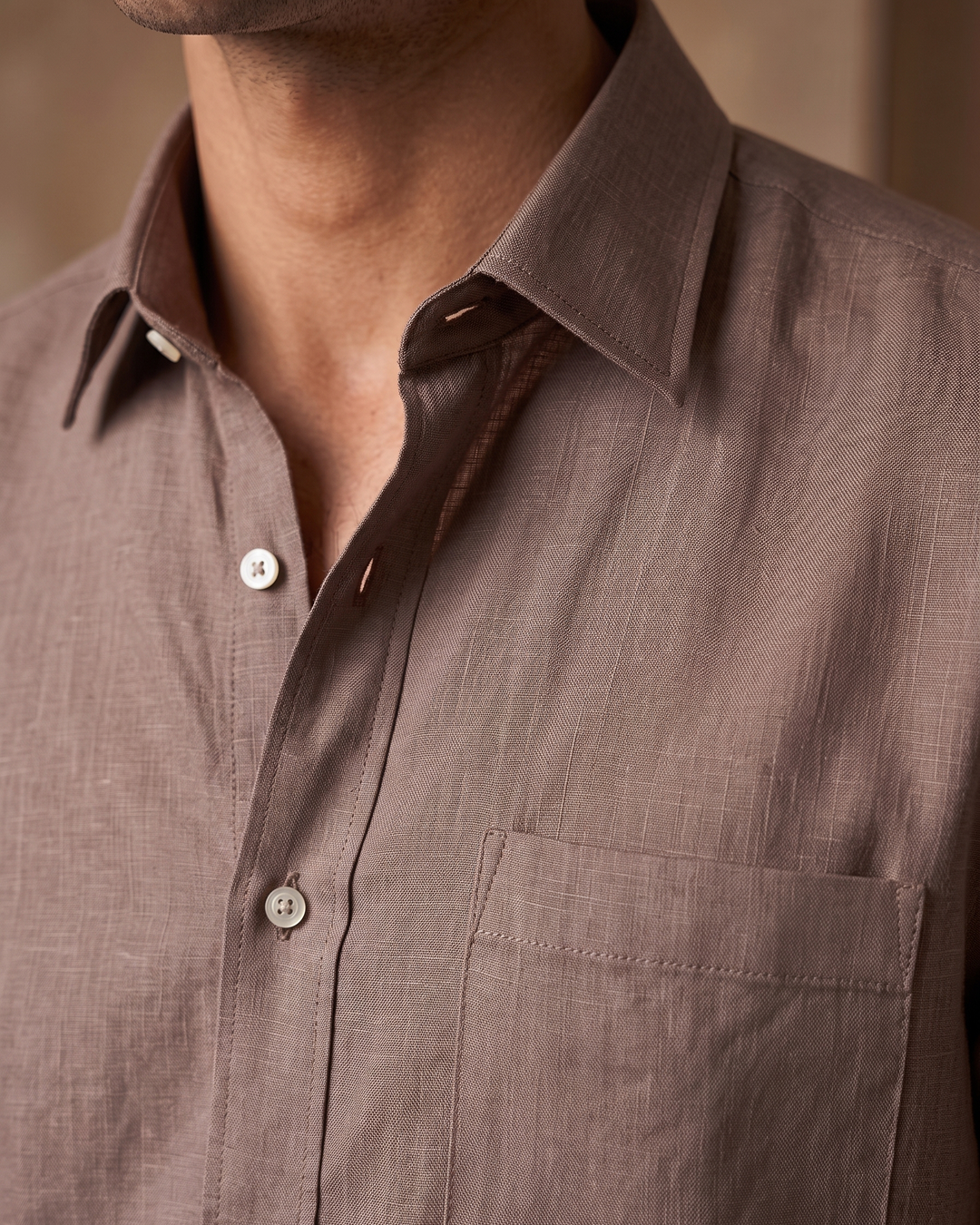 Coco Brown Color 80s Lino Lyocell Shirt For Men