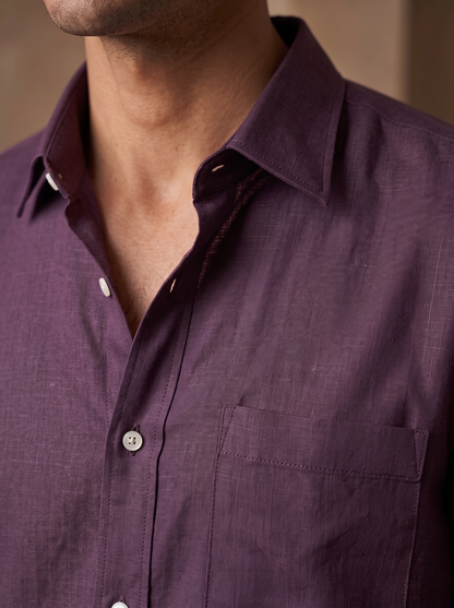 Deep Plum Color 80s Lino Lyocell Shirt For Men