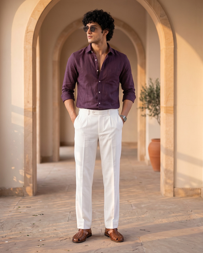 Deep Plum Color 80s Lino Lyocell Shirt For Men