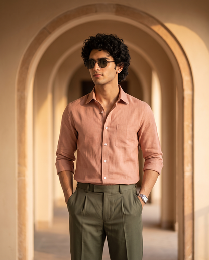 Dusty Clay Color 80s Lino Lyocell Shirt For Men