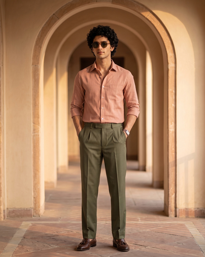 Dusty Clay Color 80s Lino Lyocell Shirt For Men
