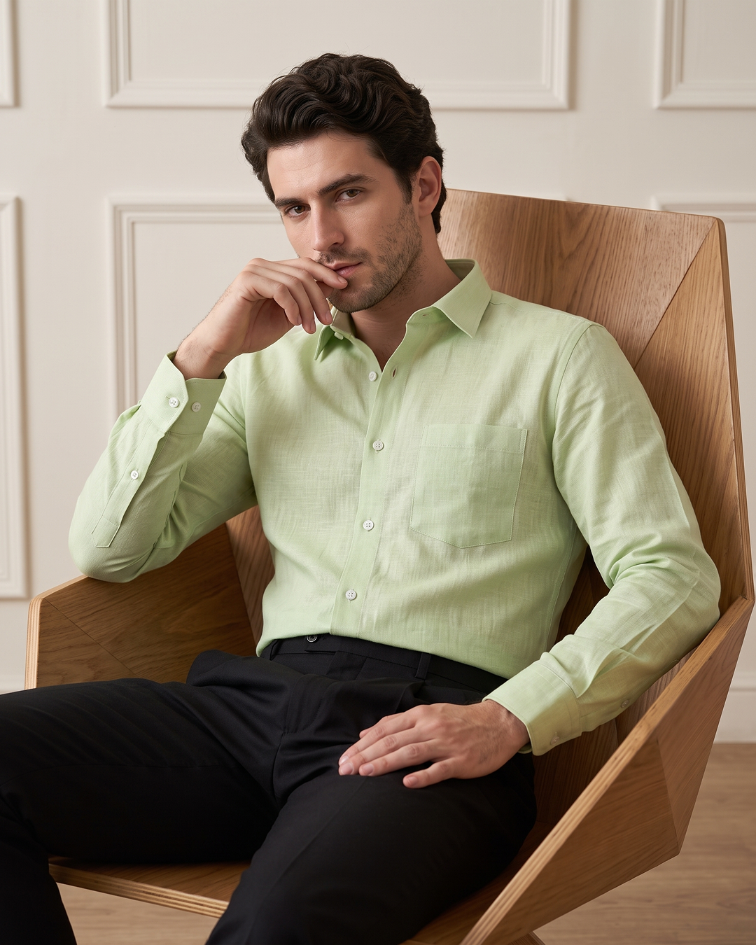 Pista Green Color 80s Lino Lyocell Shirt For Men