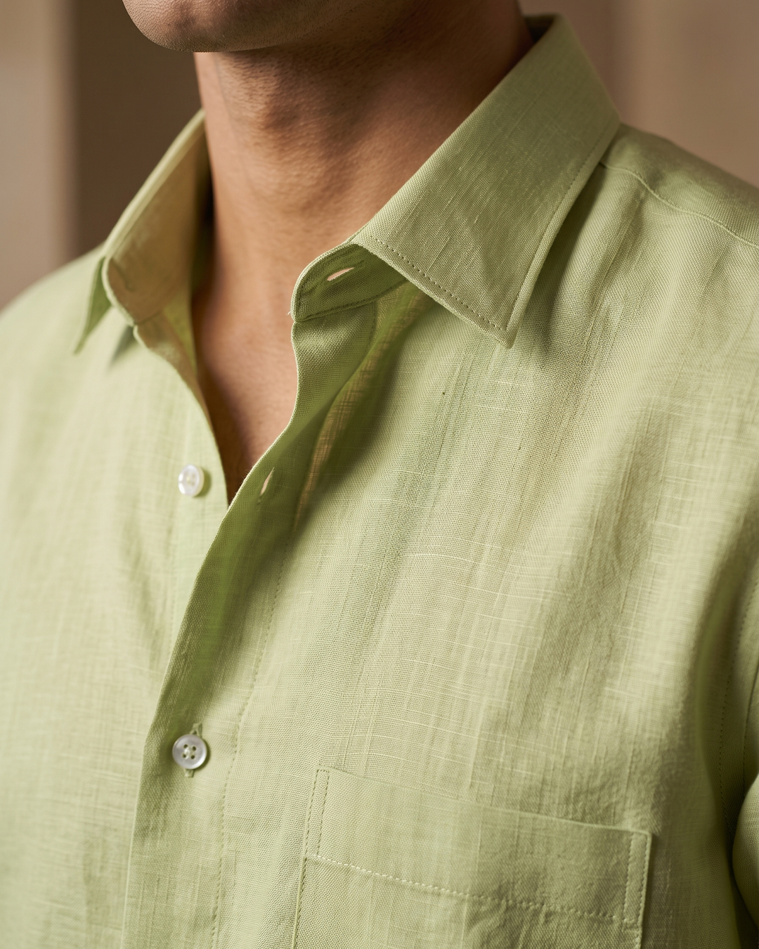 Pista Green Color 80s Lino Lyocell Shirt For Men